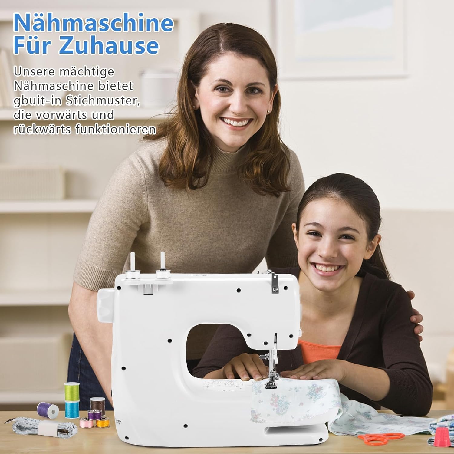 Nähmaschine, 608A elektrische 12-Stich-Nähmaschine, Haushalts-elektrische Mini-Nähmaschine, geeignet für Anfänger (Näh und Garnkombinationsset)