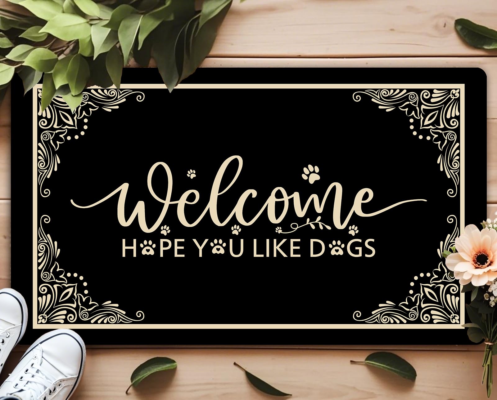 YSYTMAT Welcome Funny Door Mat Welcome Hope You Like Dogs Personalized Doormat with Anti-Slip Rubber Back (30 X 17 inch) Prank Gift Home Decor Area