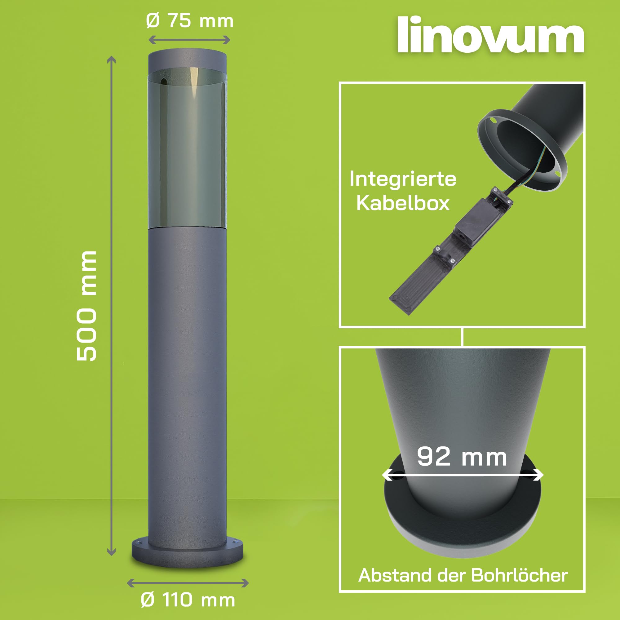 BOSEA-A 4 Stück Außenleuchten Garten stehend E27 Fassung Höhe 50 cm Edelstahl Smoky Kunststoff Glas Sockelleuchten