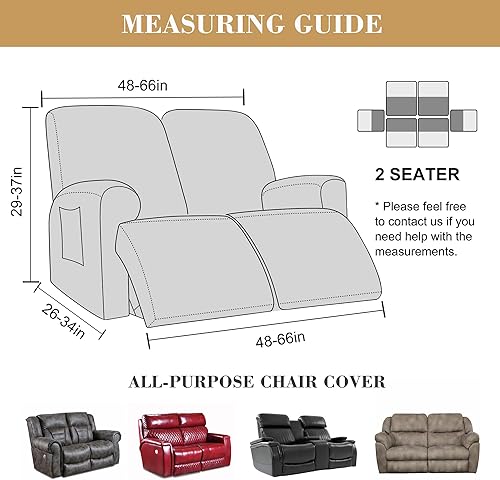 Miniatura 4 de Jin Le Funda elástica para sillón reclinable de 6 piezas, color gris plateado, funda para sofá reclinable de 2 plazas, funda de sofá de tela
