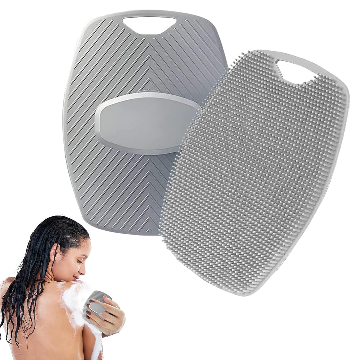 TARDY Silicone Body Scrubber, Shower Exfoliator with Ergonomic Handle, Bristles for Lathering and Cleaning, Grey-picture-10