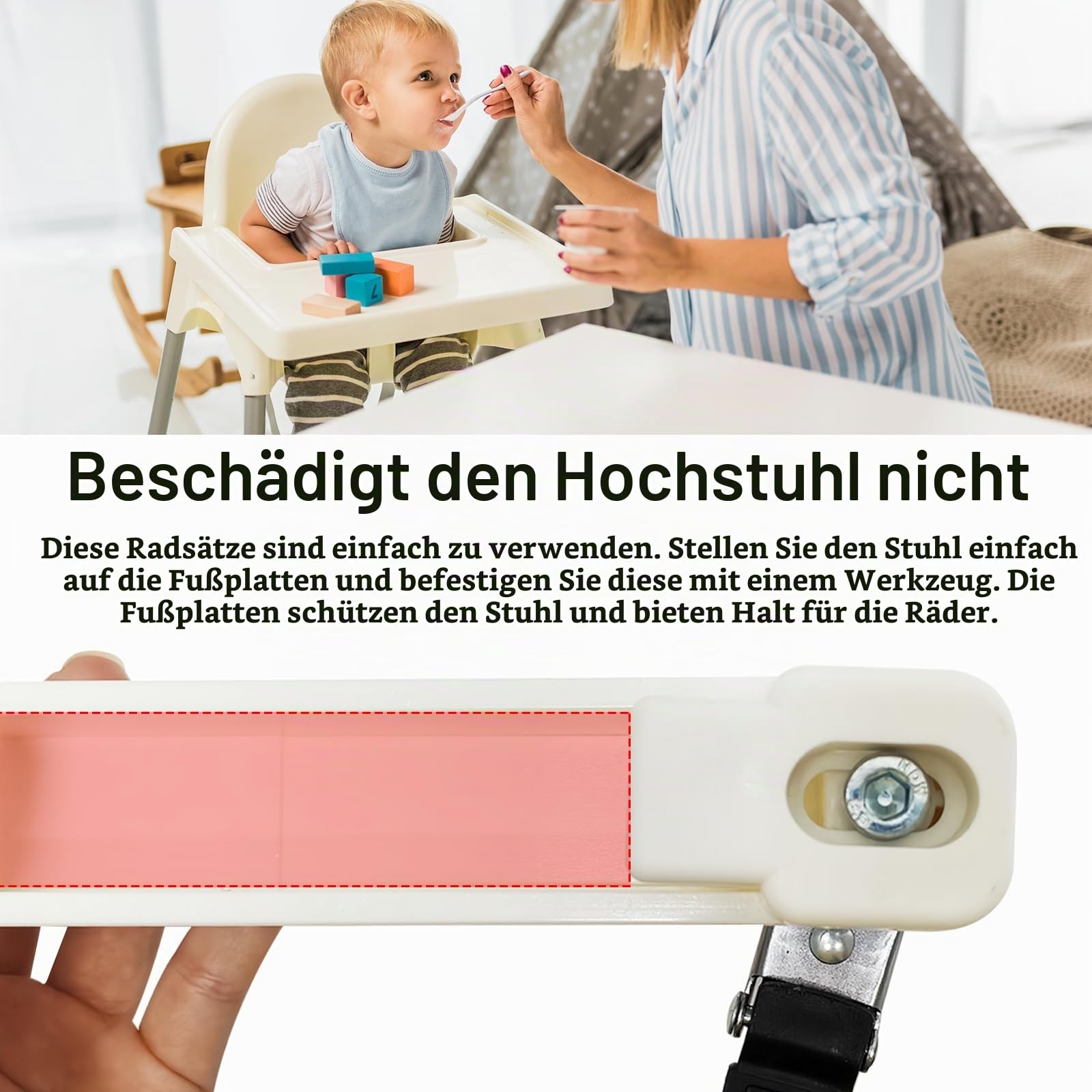 Räder kompatibel mit Hochstuhl, Rollen Räder passend für Stokke Tripp Trapp Hochstuhl mit Sicherheitsverriegelungen Leichtgängige und Leise Hartbodenrollen für Jeden Boden