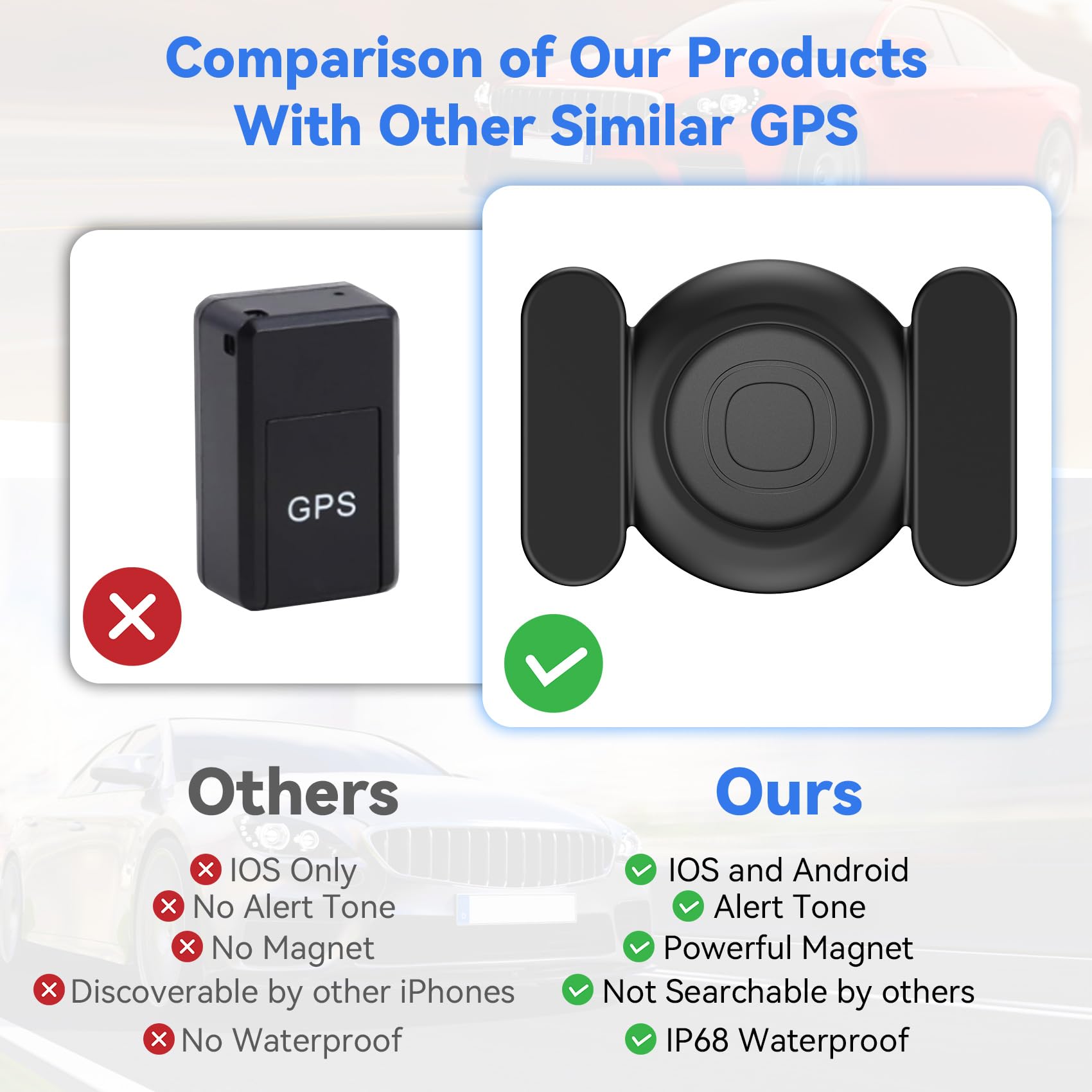 GPS Tracker per Auto, Air Tracker Android e IOS,Magnetico Gps Per Auto, IP68 Impermeabile Auto Localizzatore con App Copertura Globale In Tempo Reale Tracciare Veicolo/Moto,Senza SIM senza Abbonamento
