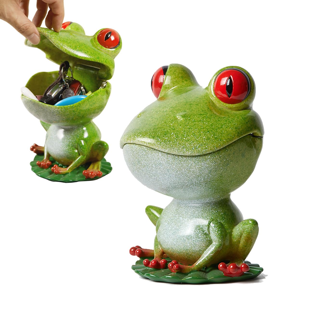 Nenbolec Green Frog Figurine Candy Dish Cookie Jar Snack Tray Modern Art Home Decor Gift For Bookshelf Desktop Table Office 25Cm