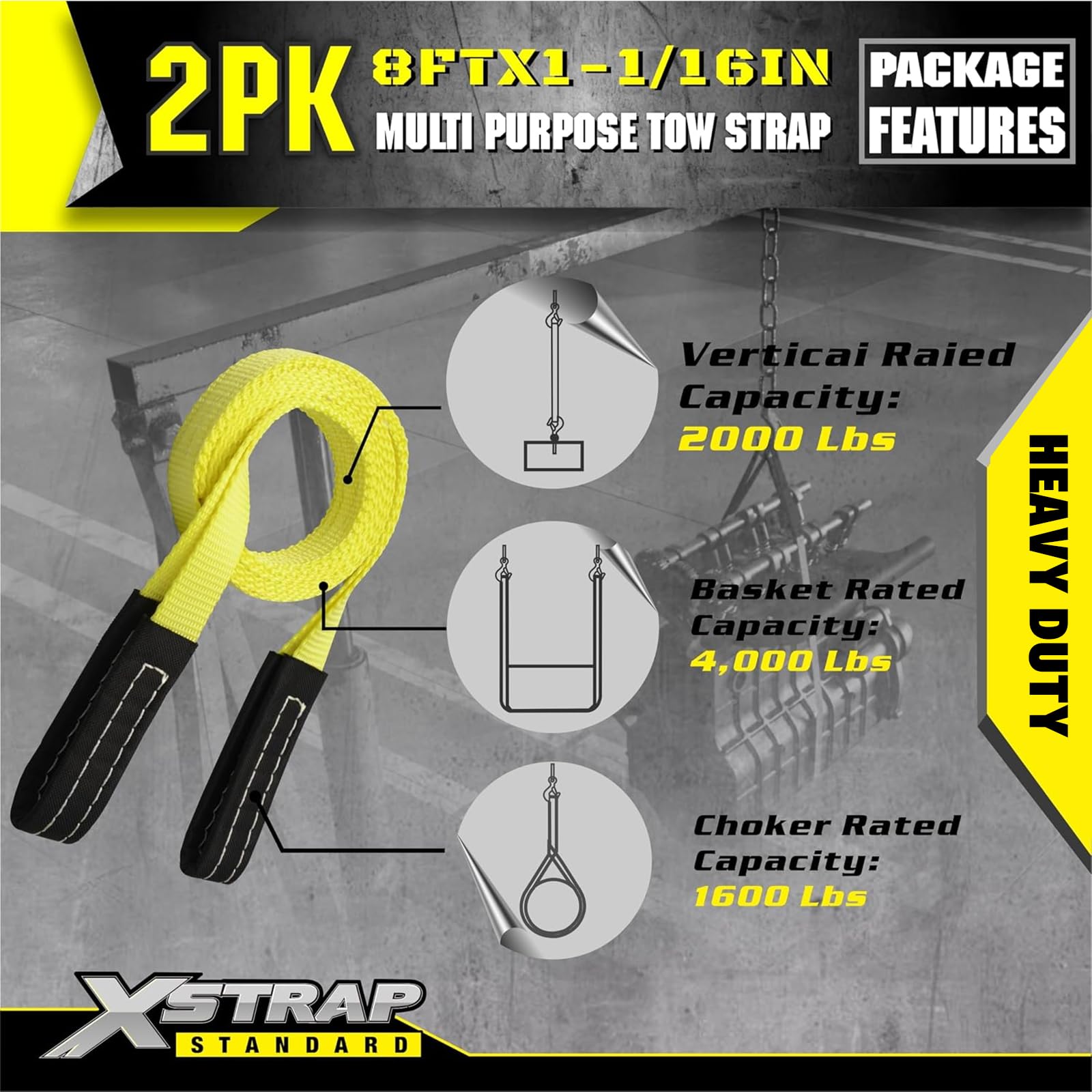 XSTRAP Lift Sling Straps - 2 Pack, 8' Long -5