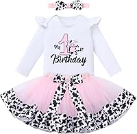 Vista 45 de IBTOM CASTLE Conjunto de ropa para niñas de 1er cumpleaños con diseño de pasteles, falda tutú, diadema y accesorios para fotos Rosa - dos largos