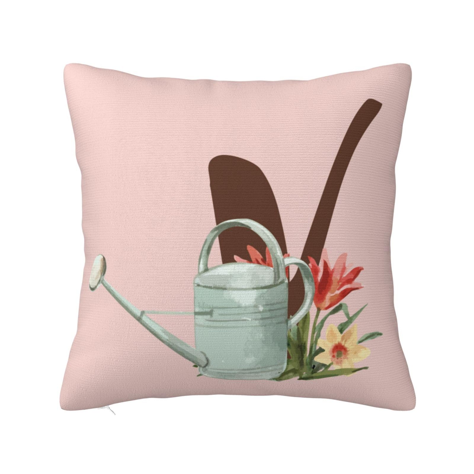 Personalised Initial Square Cushion Covers Pink Throw Pillow Covers with Print Your Text/Name, Customised Cute Letter Decorative Pillowcase for Women Girls Bedroom Office Couch Sofa Chair, Letter V