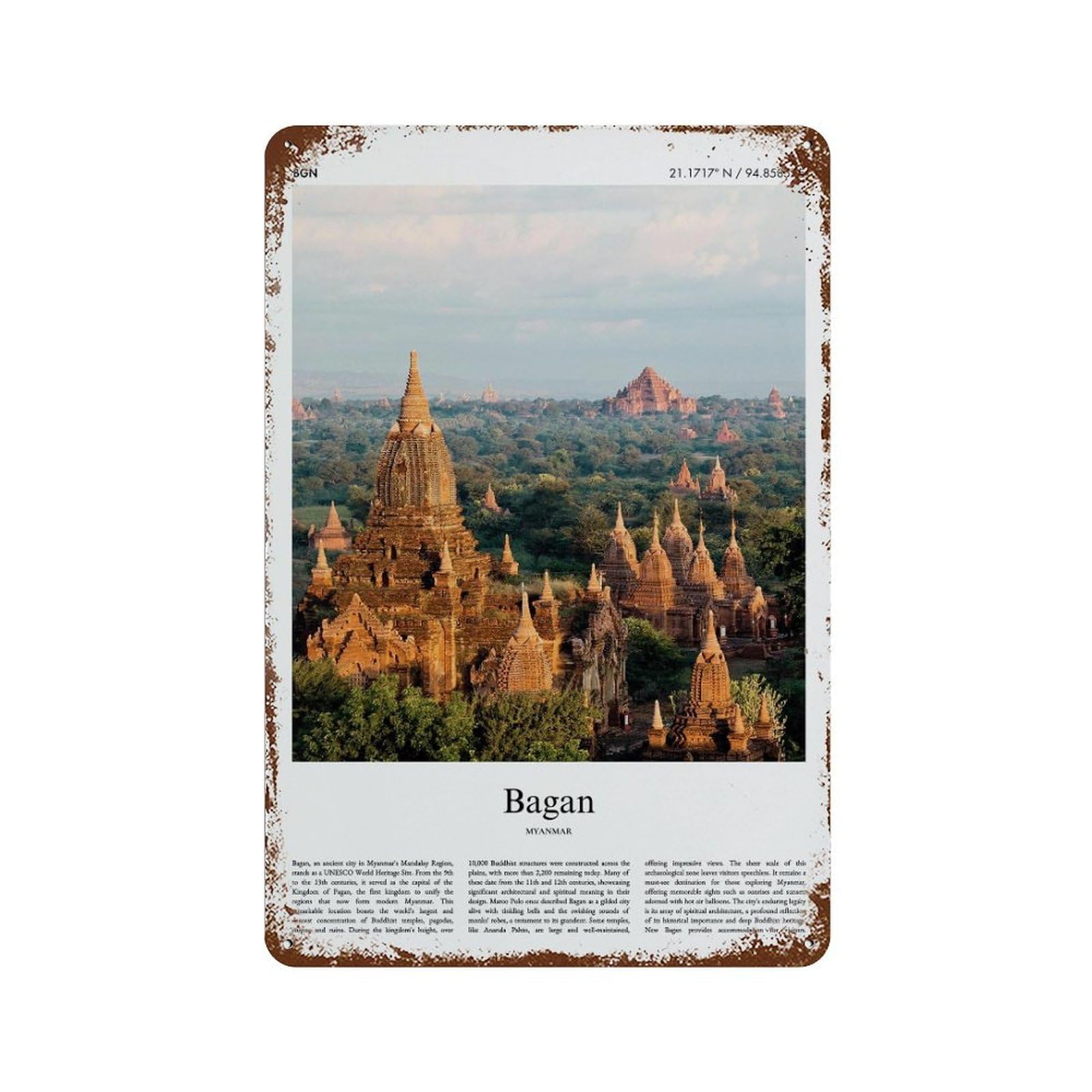 xiaoxiaoshen Bagan Myanmar City Scenery Wall Decor Art Metal Tin Poster Modern Home Decor Art Home Bar Shop Decorations Vintage Sign 30x20cm