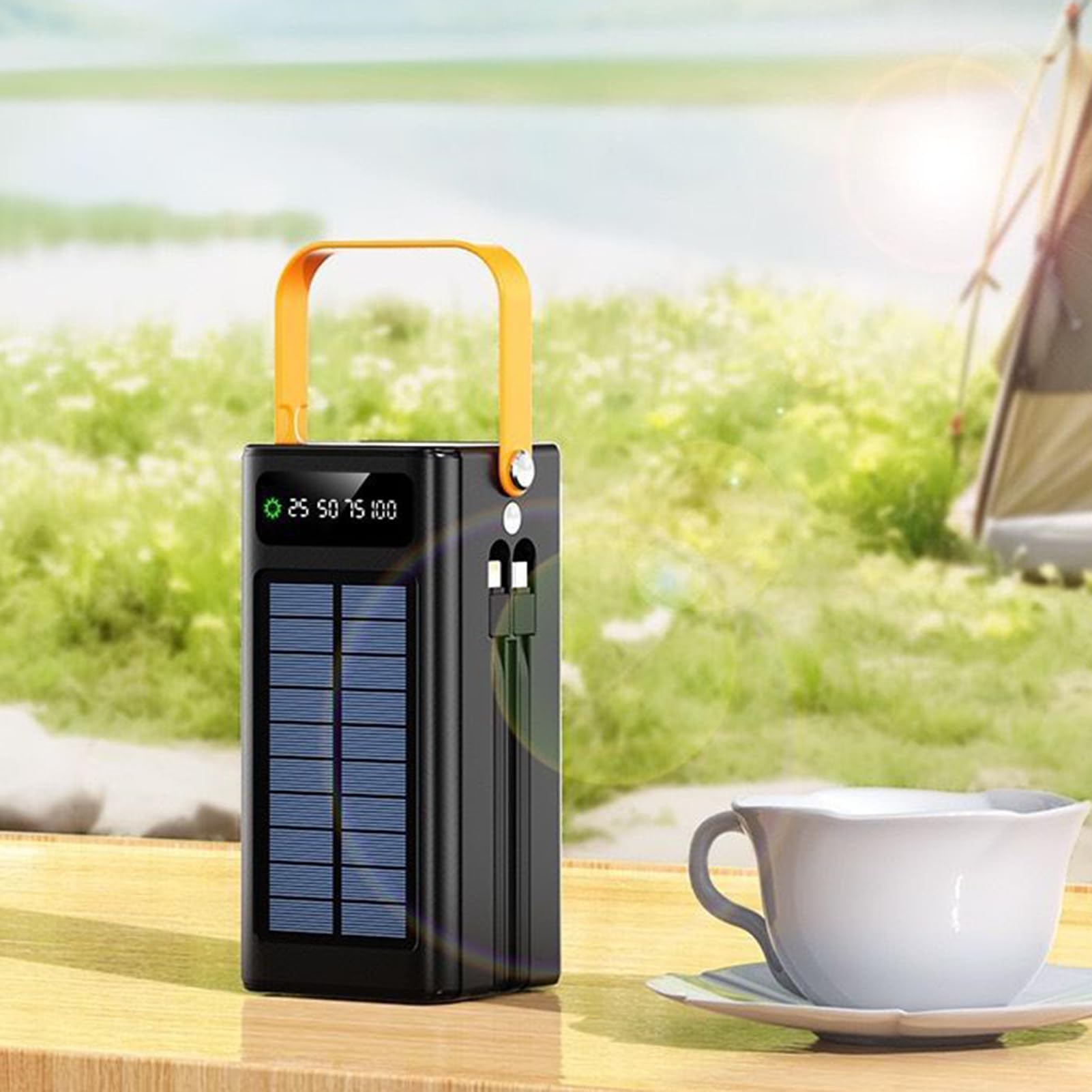 Solar Battery Bank, 120 W External Power Pack, 50 000 mAh Survival Gear with Built in Flashlight, Portable Charging Unit for All Mobile Devices, Travel, Camping and Hiking