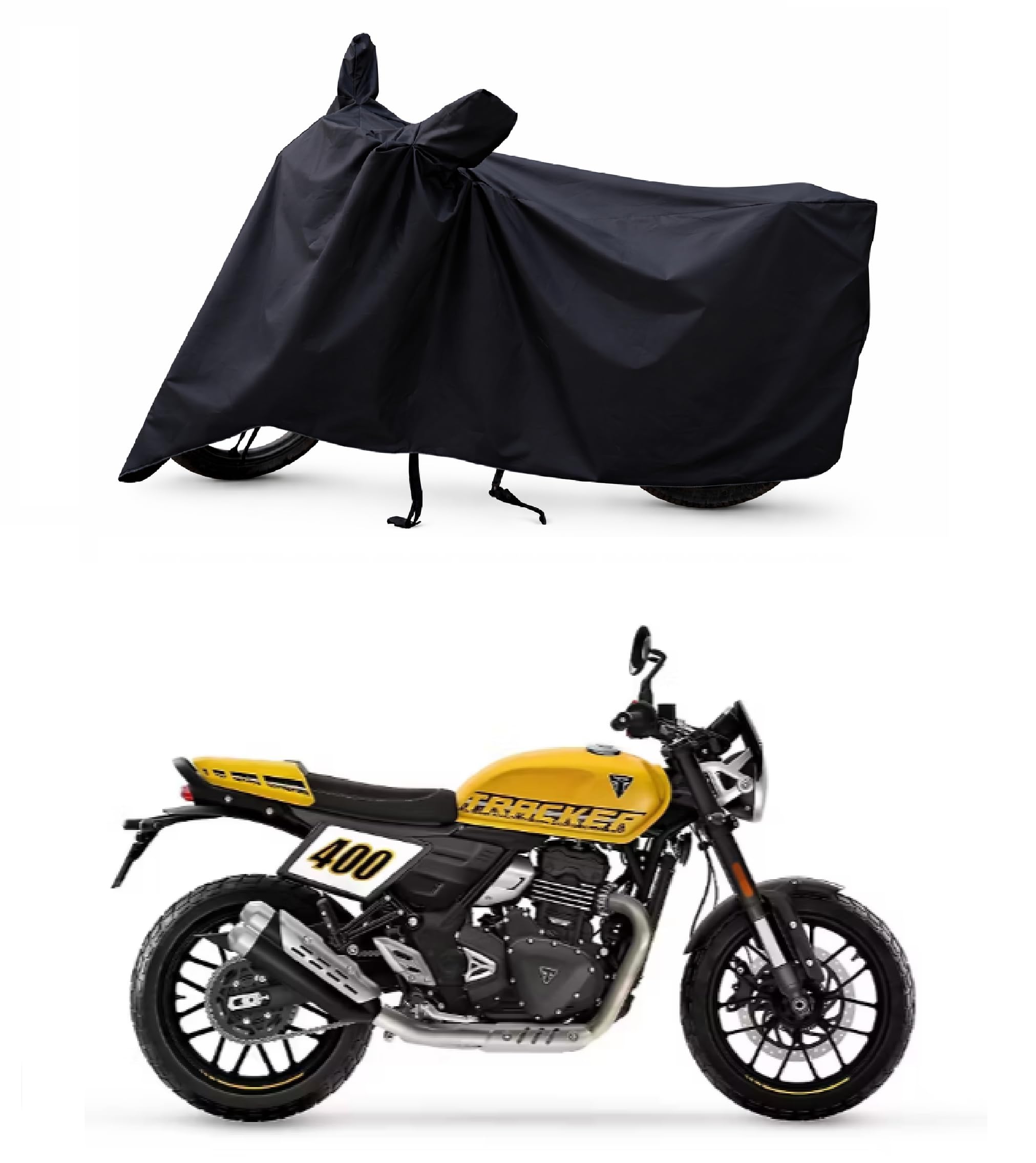 Two Wheeler - Bike Cover for New 2026 Triumph Tracker 400 Bike Cover with Water-Resistant and Dust Proof Premium 210T Fabric_Entire Black-image-26