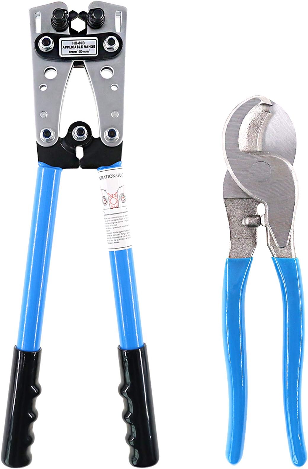 2Pcs Wire Crimper Terminal Crimping Tool Cable Lug Crimper Cu/Al Terminal Ratchet Electrician Plier with Cable Cutter for 10, 8, 6, 4, 2, 1/0 AWG Wire Cable Cutting and Crimping