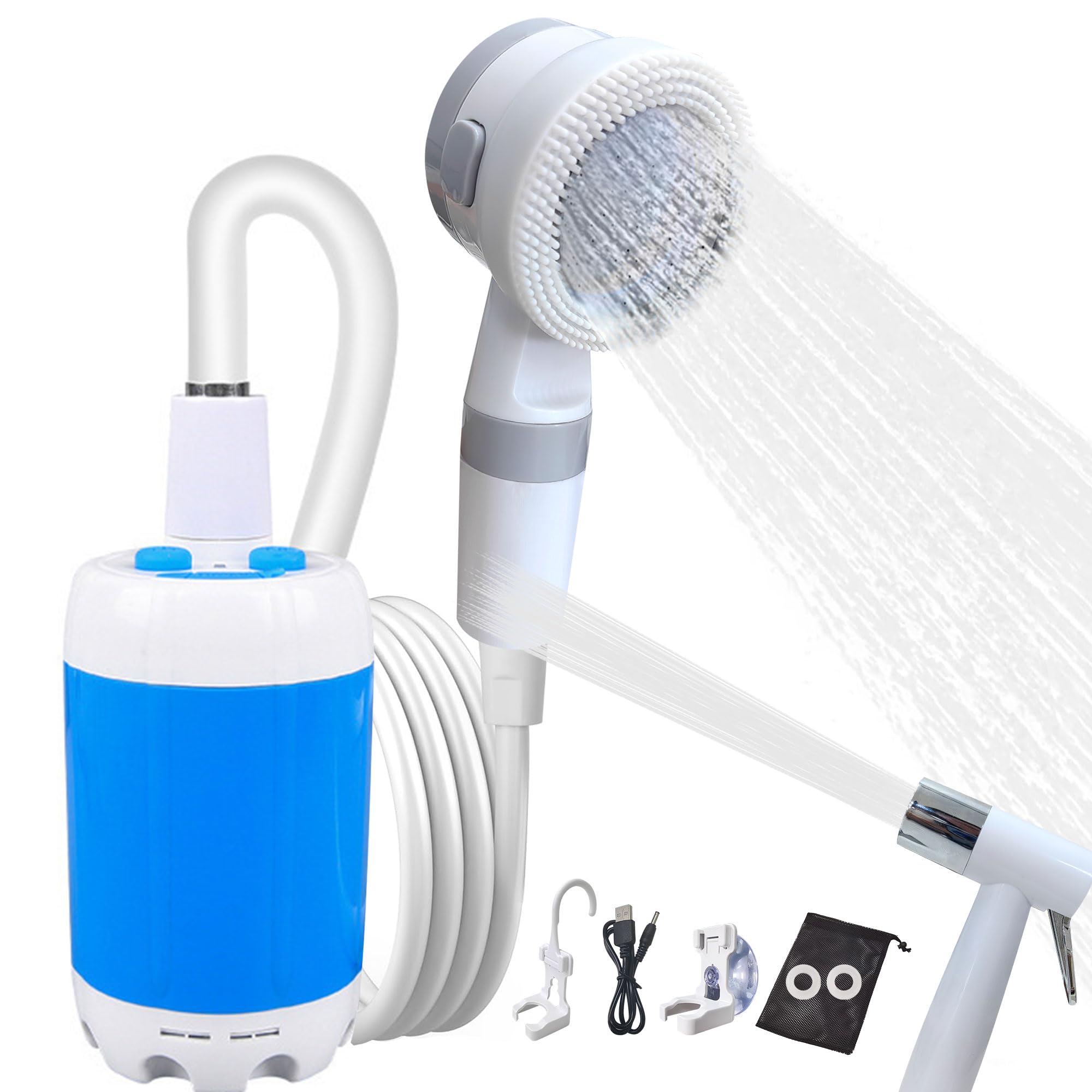 Ann KatyPortable Camping Shower Outdoor Camp Shower Pump,Upgrade Rechargeable Electric Shower Pump with Intelligent Digital Display Multiple Spray Modes for Camping, Hiking, Traveling,RV