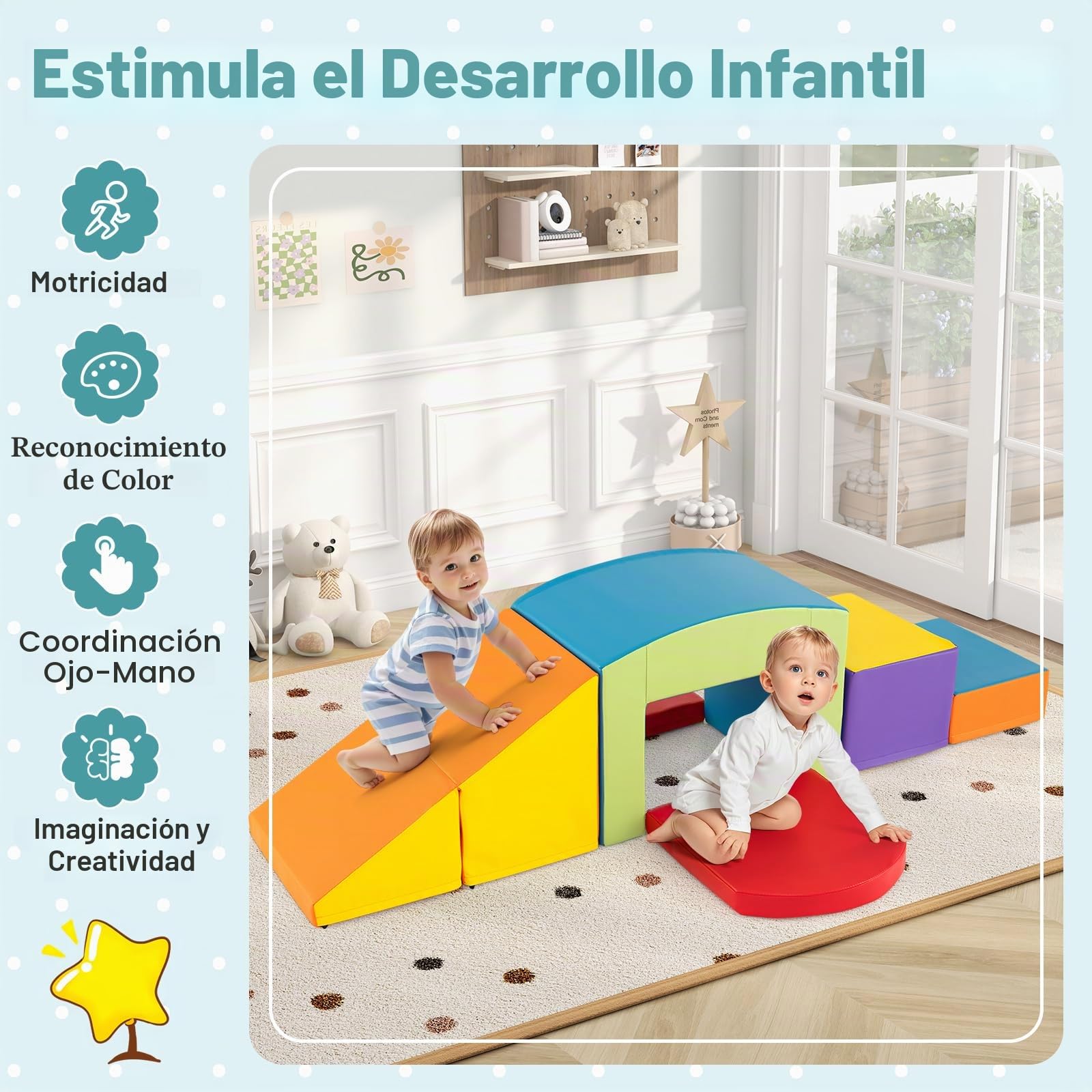 FANTASK Juego de Bloques de construcción de Espuma, con túnel, para Escalar, para niños, Multicolor