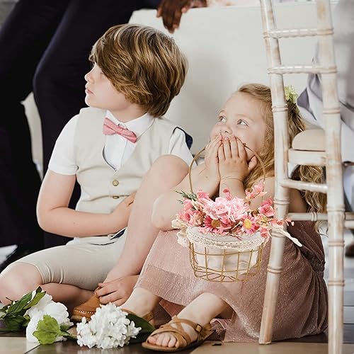 Miniatura 9 de YARNOW Cesta de almacenamiento de metal con asas de encaje, cestas rústicas de boda para niña de flores, imitación de mimbre, cesta de flores