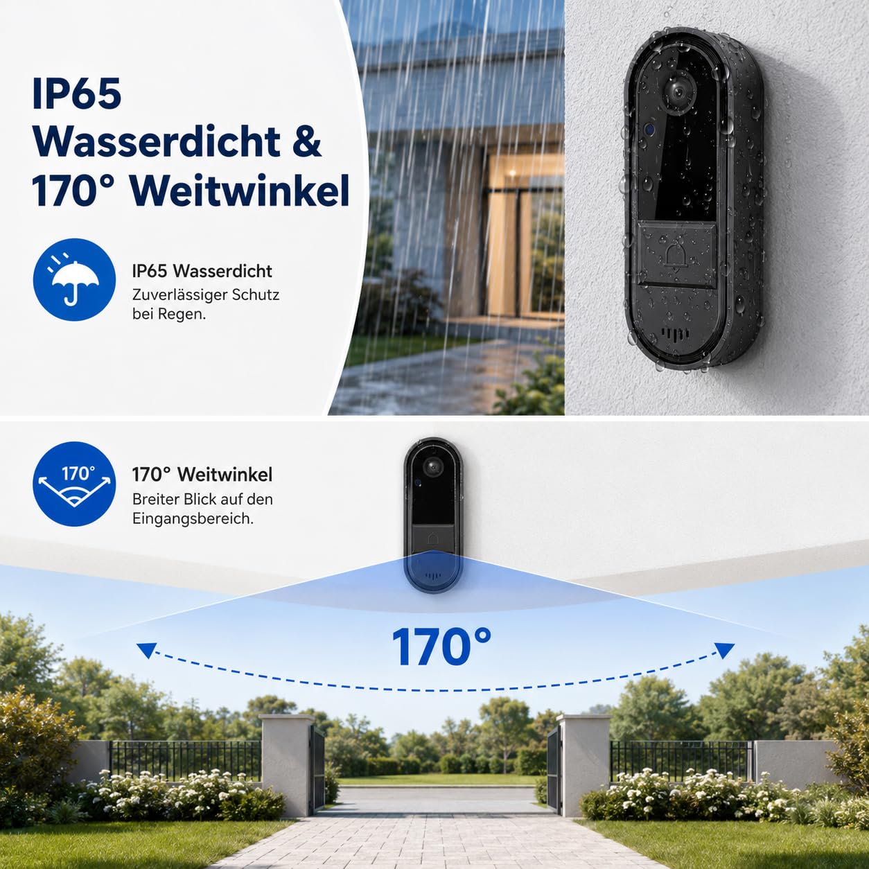 Funkklingel mit Kamera, Kabellose Video Türklingel mit 4,3" IPS Monitor, ohne WLAN & App, Türsprechanlage, Gegensprechfunktion, Monitoraktivierung per Tastendruck, 170° Weitwinkel, LED Nachtsicht,IP65