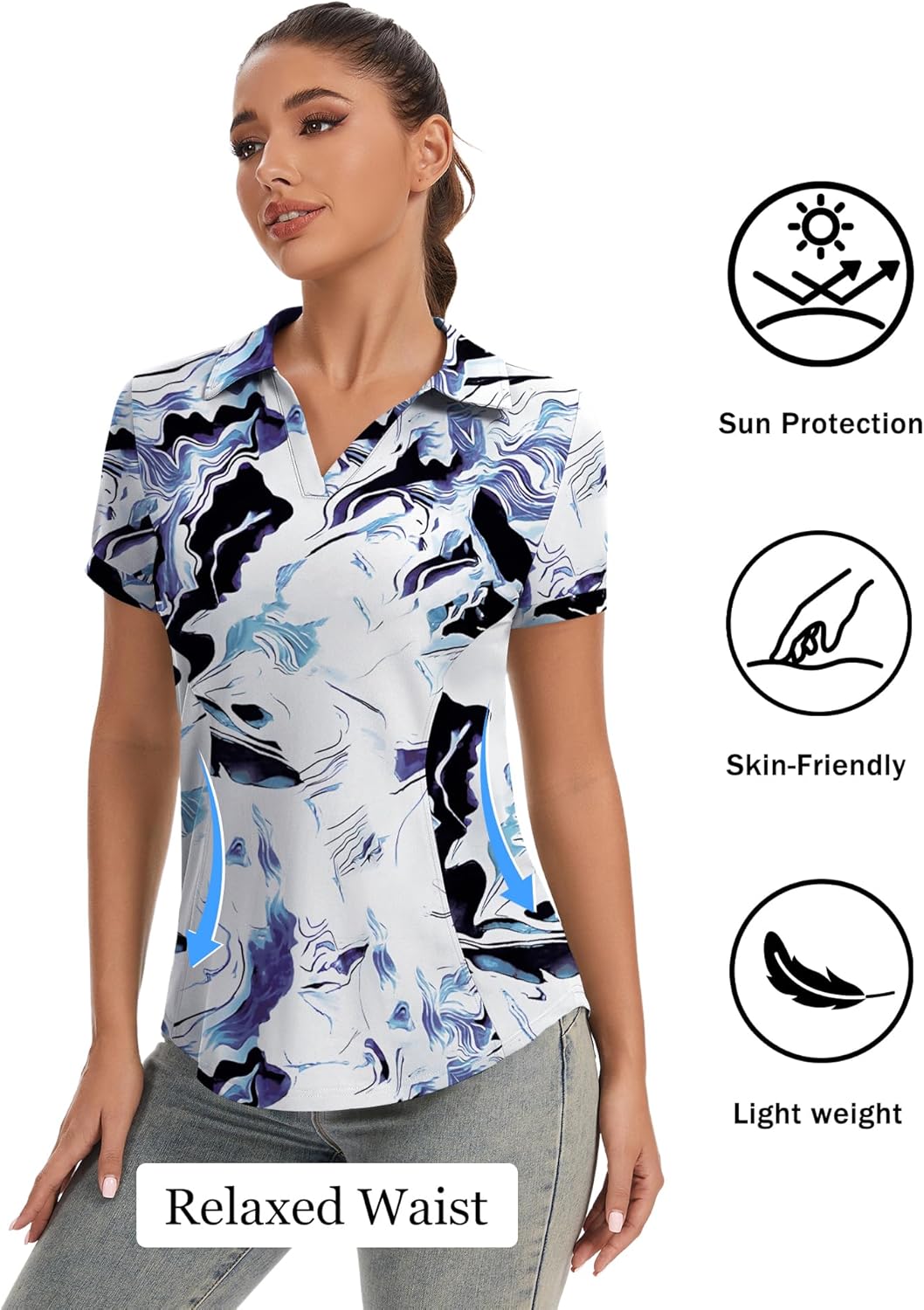 Rapbin Womens Polo Shirt Golf Shirts Women Collared Shirts Short Sleeve Tee V Neck Tops - Image 3