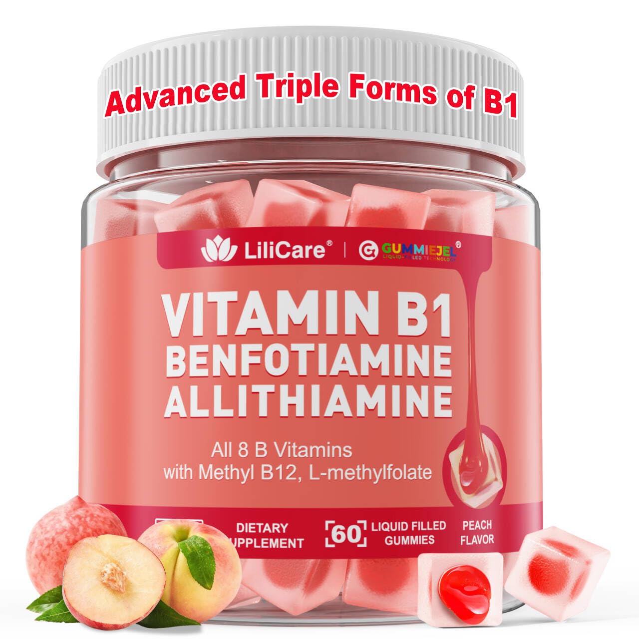 Vitamin B1 Benfotiamine Thiamine Allithiamine Gummies, Triple B1, 60 Cts 60 Count (Pack of 1)