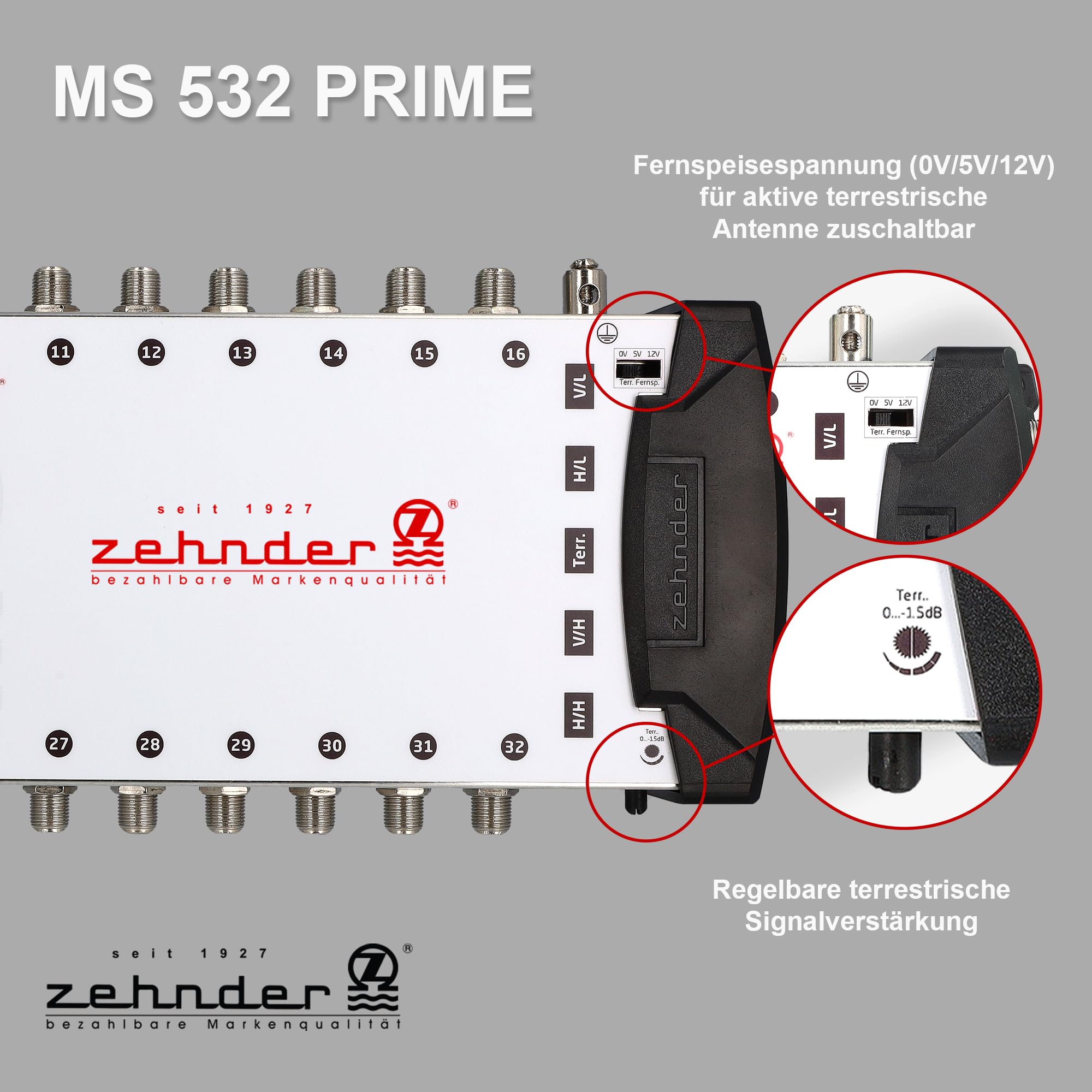 ZEHNDER 5/32 - Multiconmutador ZEHNDER 5/32 para LNB Quattro y Quad LNB, multiswitch para 1 satélite y 32 participantes (TV, receptor de satélite), 4K Digital Matrix Sat Distribuidor de antena de
