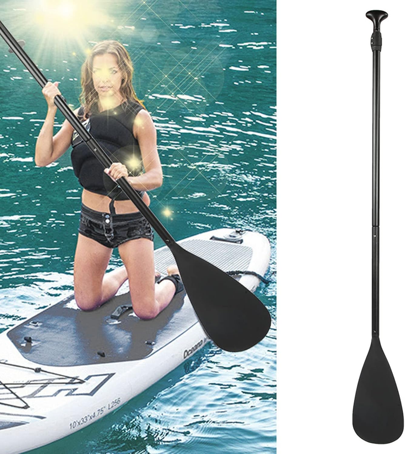 Boat Canoe Paddles, 84.6in Detachable Extendable Kayak Paddles with Ergonomic Anti Slip T Type Handle for Surfing Boat