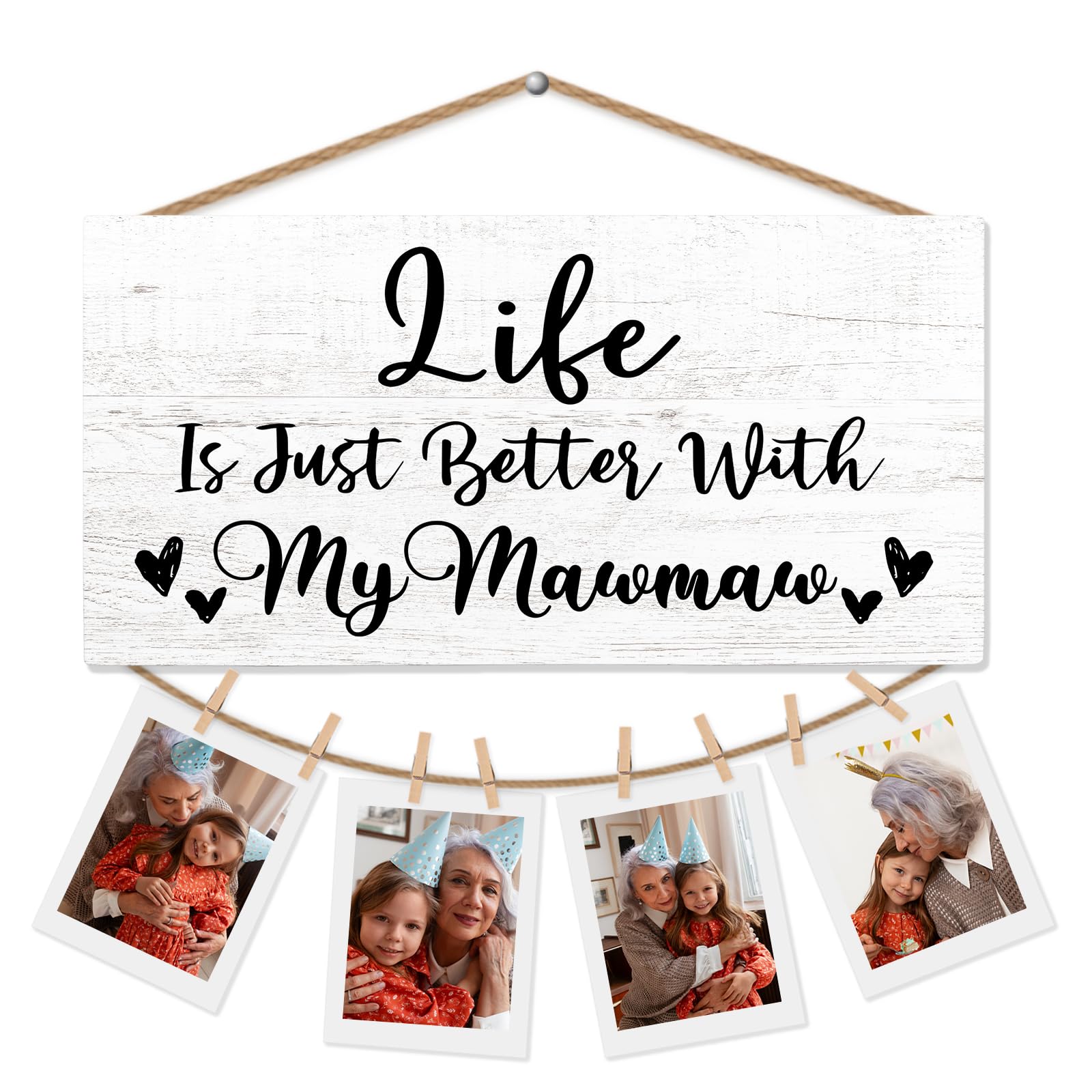 Mawmaw Gifts Picture Frame Photo Holder for Wall, Birthday Gifts for Mamew Grandma, Thank You Grandmother Memaw Gift from Grandchildren Grandkids Hanging Photo Display