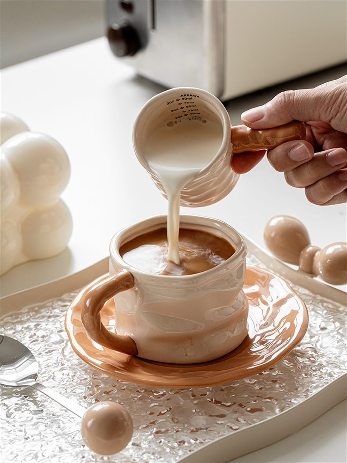 Jarra De Leche Con Escala, Taza Medidora Café Cerámica Fina, Extracción, 2 Uds., 3oz/90ml Para Espumar(Black)