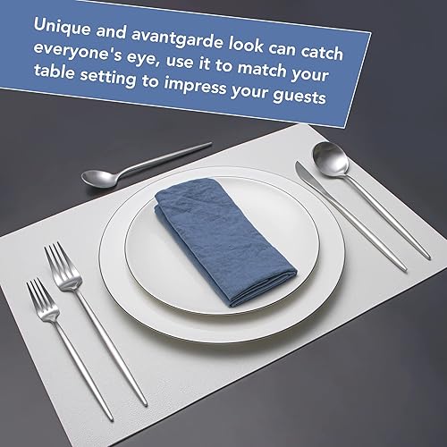 Miniatura 7 de Juego de cubiertos de 40 piezas para 8, juego de cubiertos de acero inoxidable de alta calidad, acabado mate, juegos de cubiertos únicos, modernos