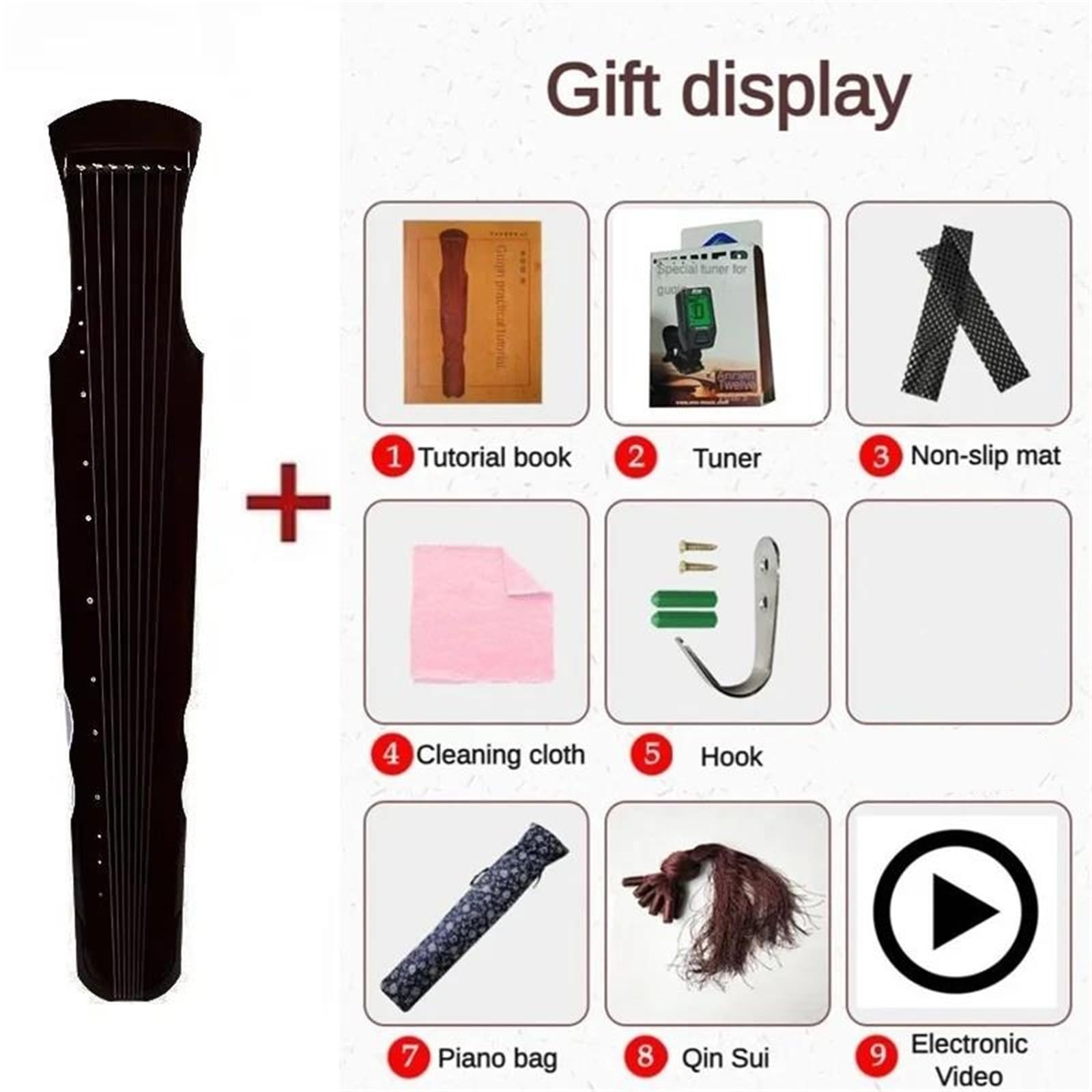 Guqin Fuxi Professionale Fatto A Mano A 7 Corde Per Esercitarsi Nell'insegnamento Degli Strumenti A Corda Marrone Nero(Black)