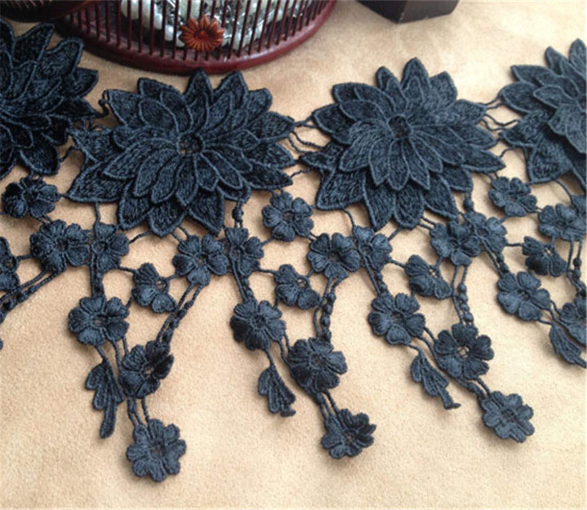 Adorno de encaje veneciano negro de 2 yardas, adorno de encaje de guipur con flores y hojas huecas, adorno de encaje floral - México Adorno de encaje veneciano negro de 2 yardas, adorno de encaje de guipur con flores y hojas huecas, adorno de encaje floral - México