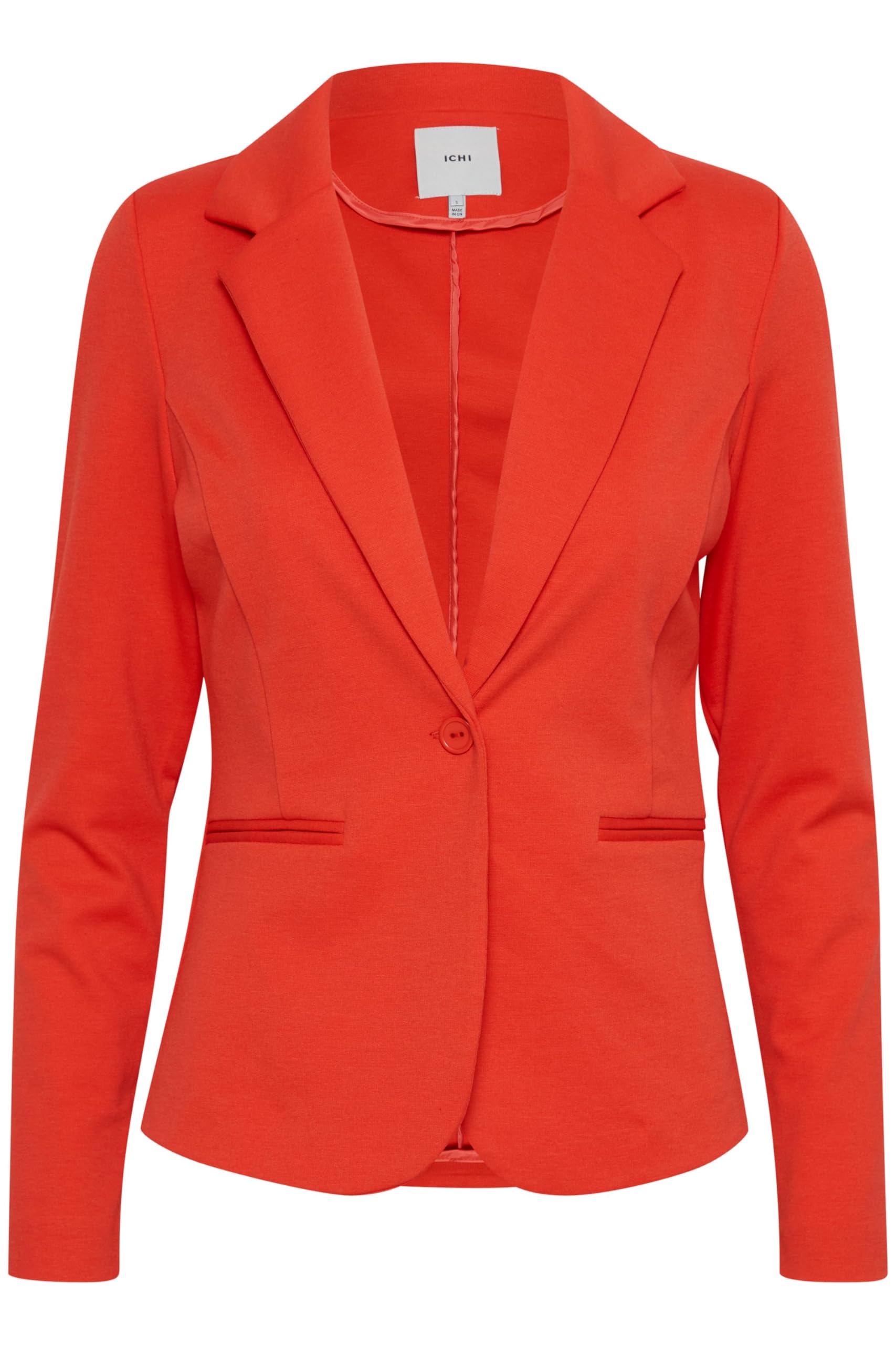 ICHI IHKATE BL Women's Blazer Short Blazer Jacket One Button Blazer with Stretch and Lapel Collar, Poppy Red (171664), XL