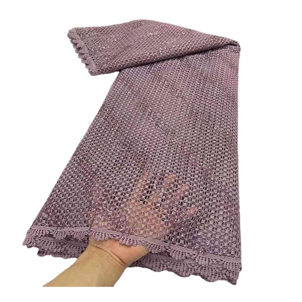 Tessuto in tulle e pizzo per cucito, paillettes di cotone, abito da sposa africano, nigeriano, abito ricamato, 4,6 m (B)
