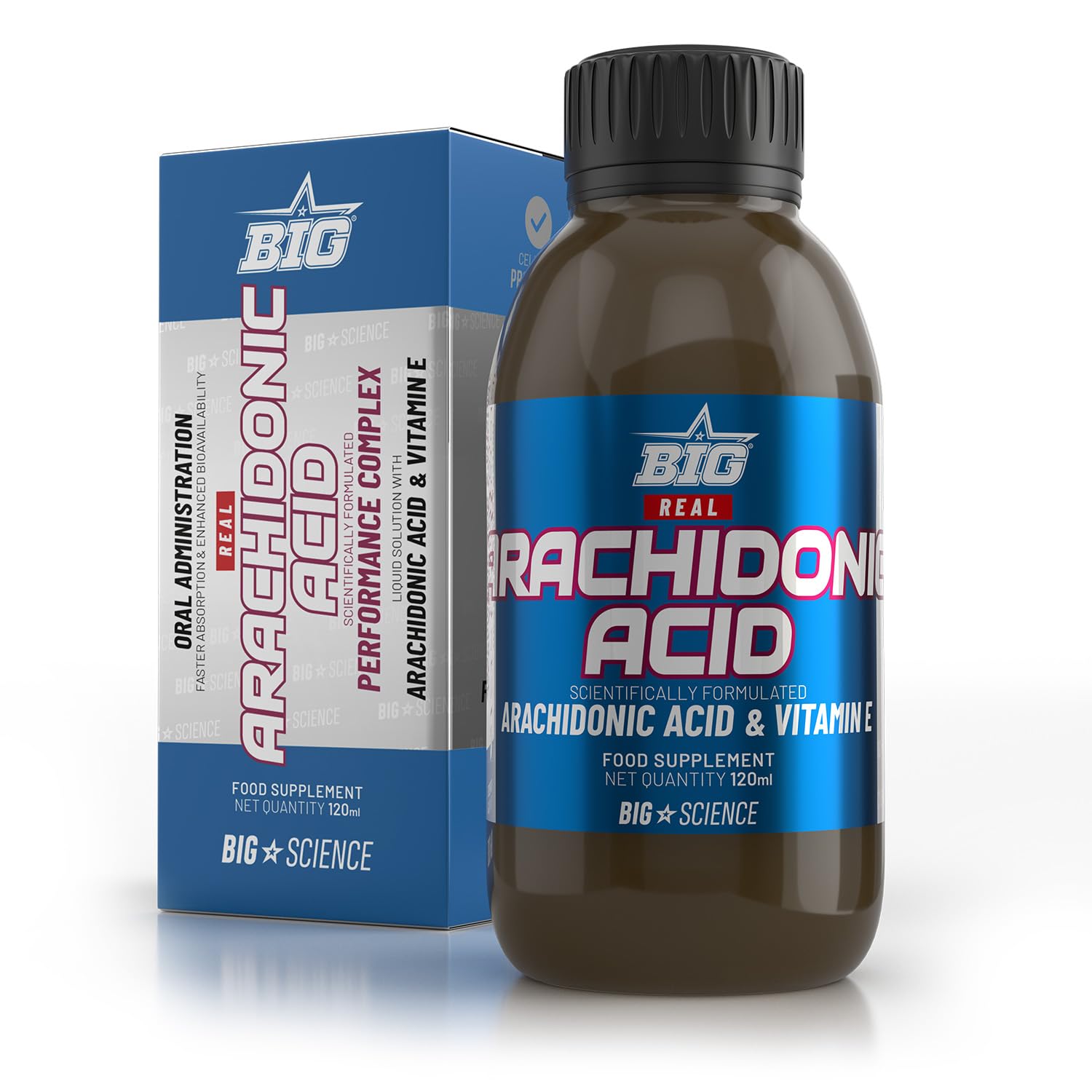 BIG - Ácido Araquidónico + Vitamina E - Suplemento Potenciador de Hipertrofia Muscular - Aumenta Masa Muscular, Ayuda a la Recuperación - Mejora Respuesta Anabólica al Entrenamiento de Fuerza 120 ml