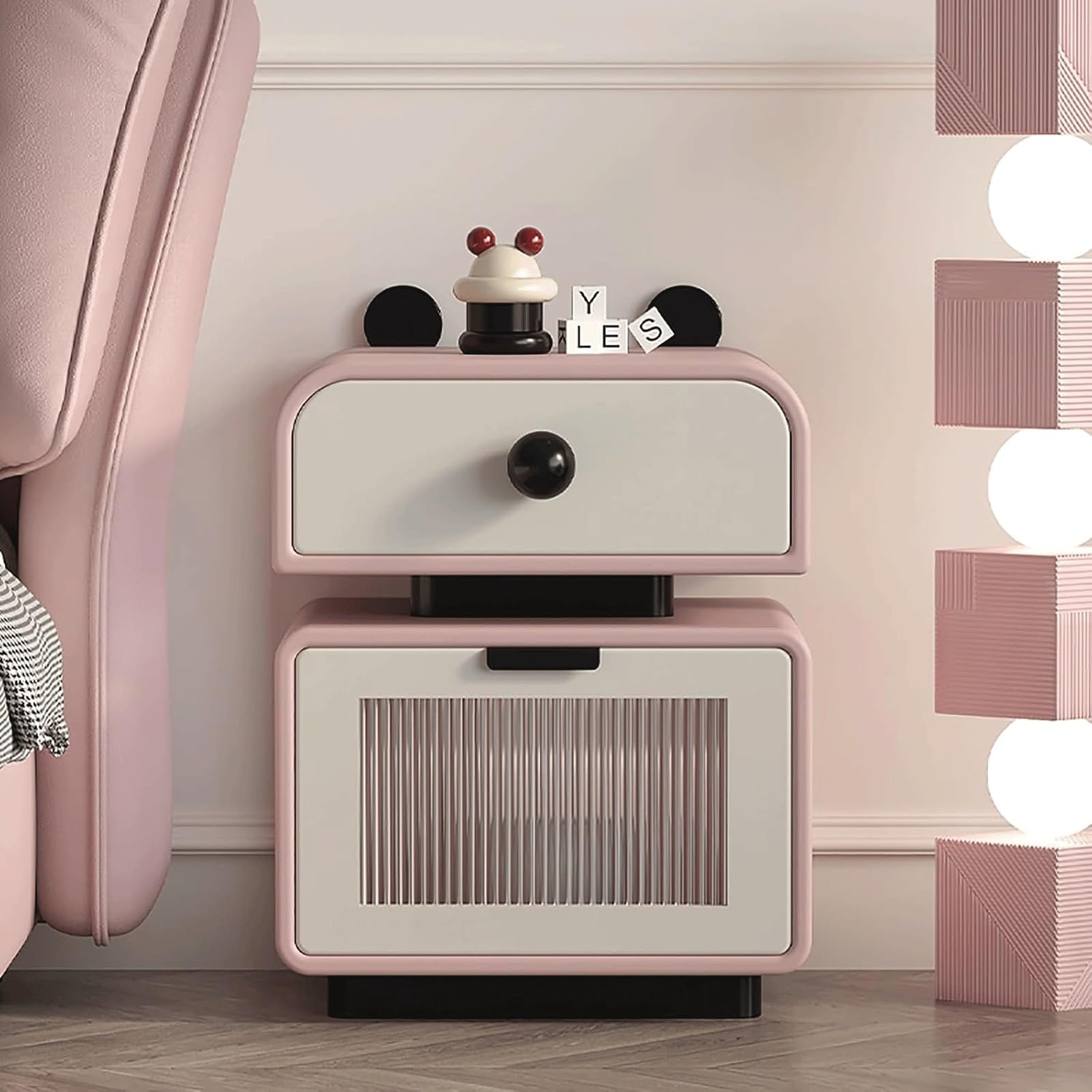 SXZenSpace Creative Nightstand with 2 Drawers and Rounded Handles Bedside Cabinet Portable Table for Bedroom Cute Side Table(Pink,35cm)
