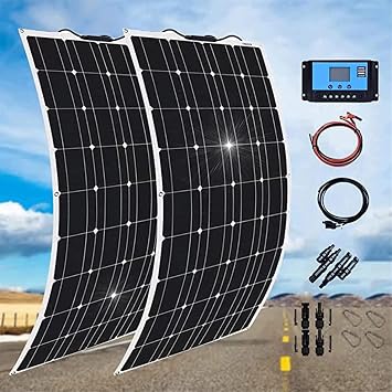 600W 18V Monocrystalline Solar Panel, Flexible Solar Panel 2pcs 300 Watt Monocrystalline Semi-Flexible Bendable Mono Panel for Marine RV Cabin Van Car Uneven Surfaces