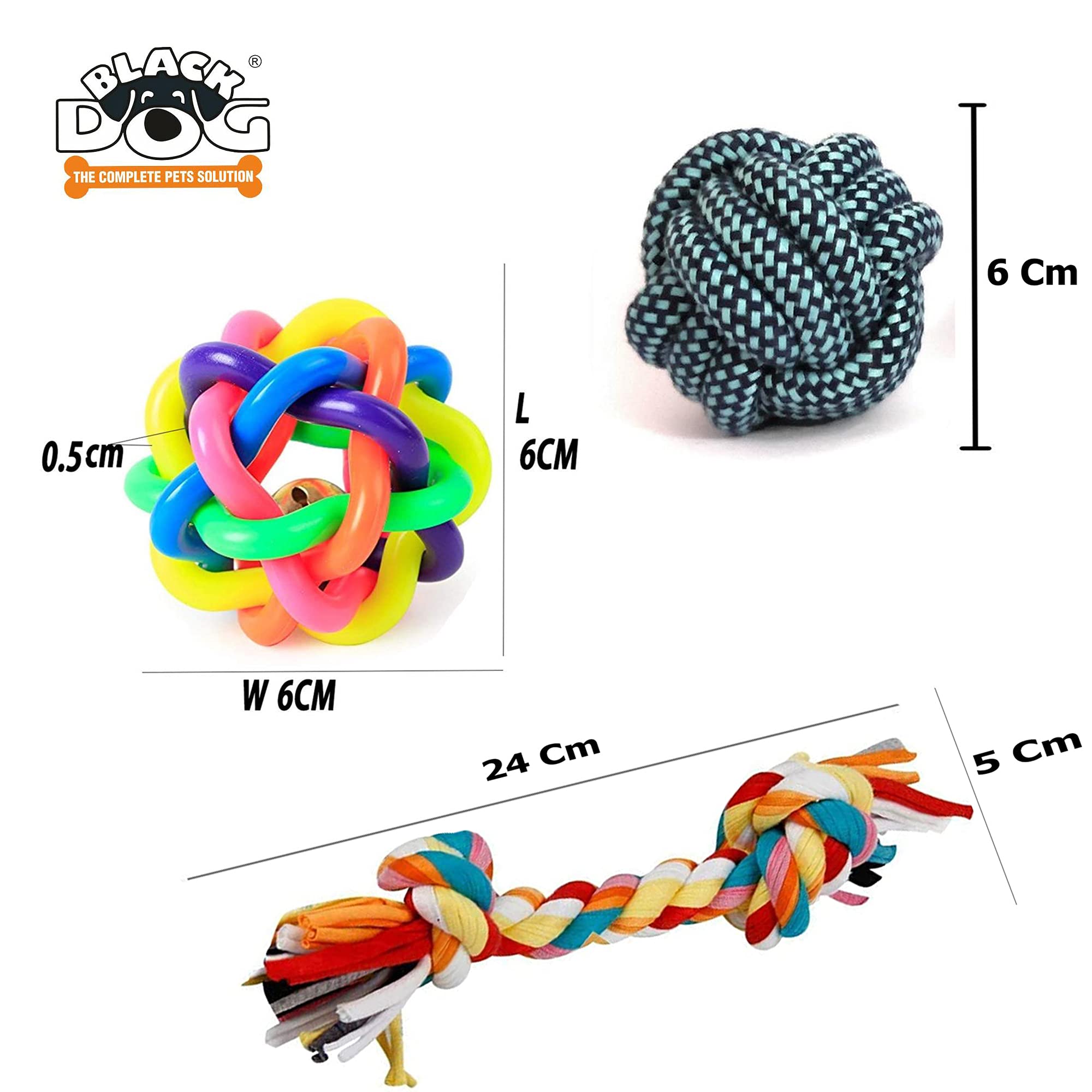 BLACKDOG Toys for Puppies Chewable Rope Teething Playing Interactive Toys Two Knot Rope Toys Cotton Rope Ball Colourful Rainbow Ball Aggressive Puppies Toys 4 in 1 Combo (Buy One Get one Chew Bone) 1