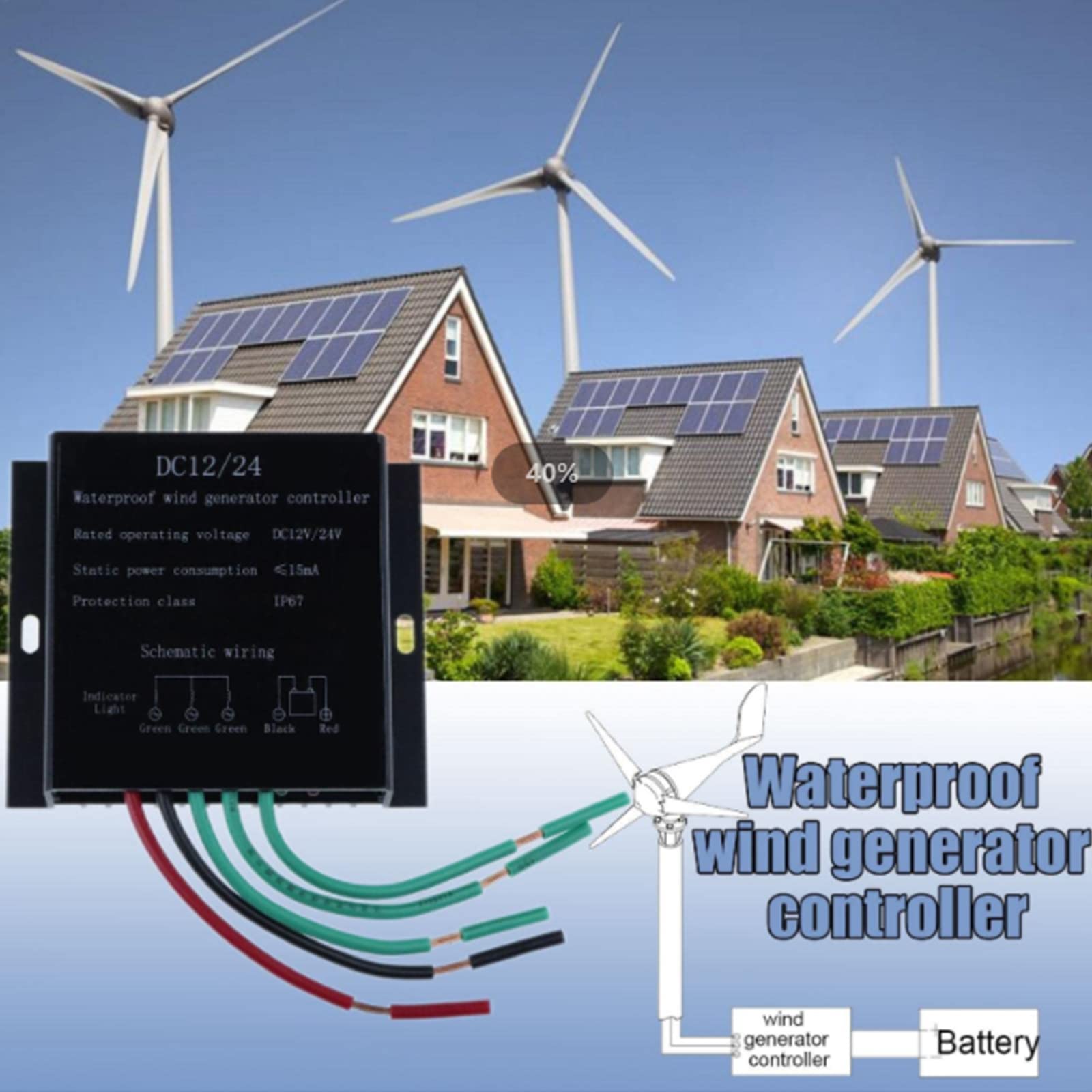 Regolatore Di Carica Eolica Mppt, 5000 W 12 V/24 V/48 V con Regolazione Automatica Cc per Sistemi Di Generazione Di Energia Eolica per Esterni