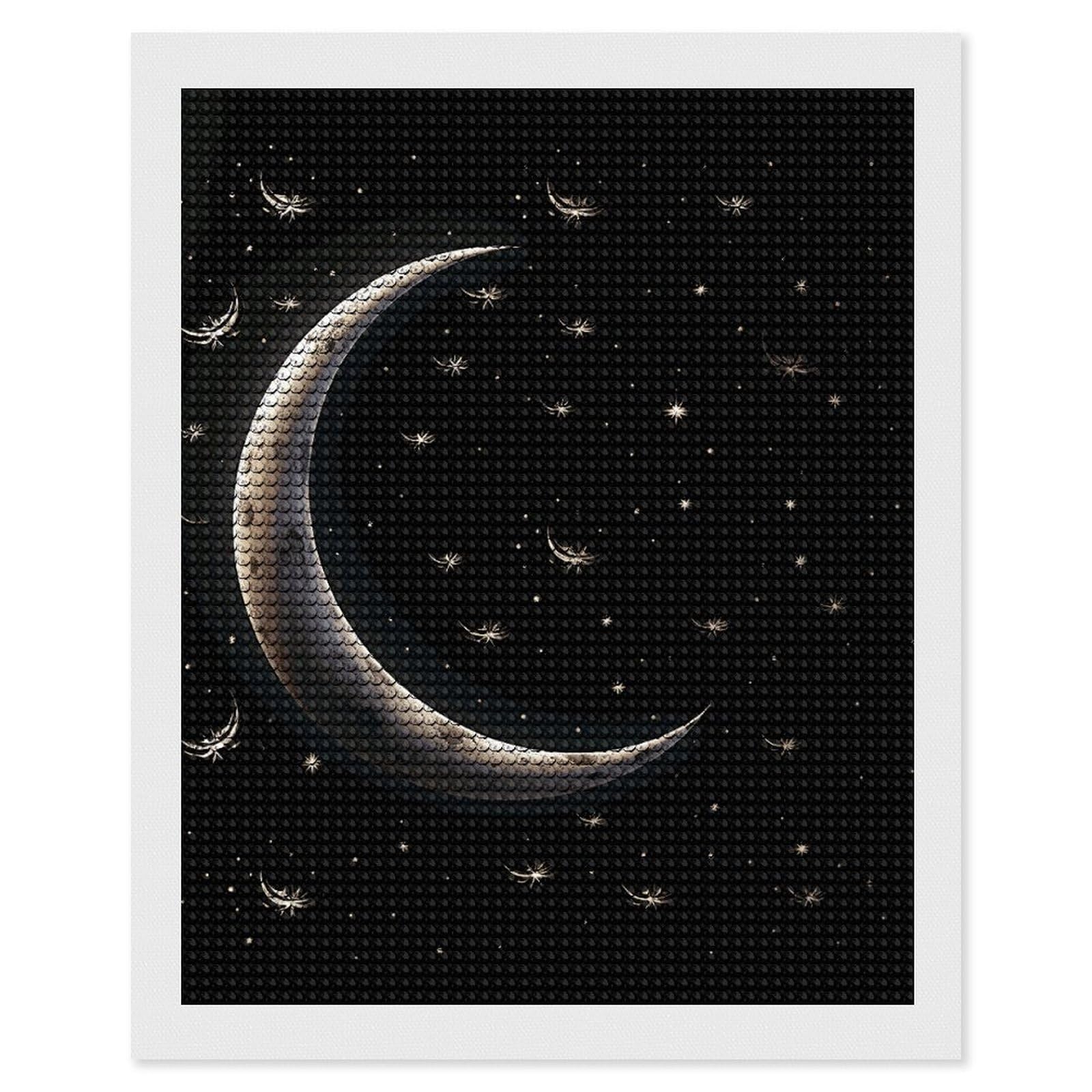 Crescent Moon on Black Background Diamond Art Kits for Adults, DIY 5D Diamonds Painting Kits for Beginner, Round Full Drill Diamond Dots Painting, Diamonds Pictures Gem Art And Crafts Wall Decor 16"x2
