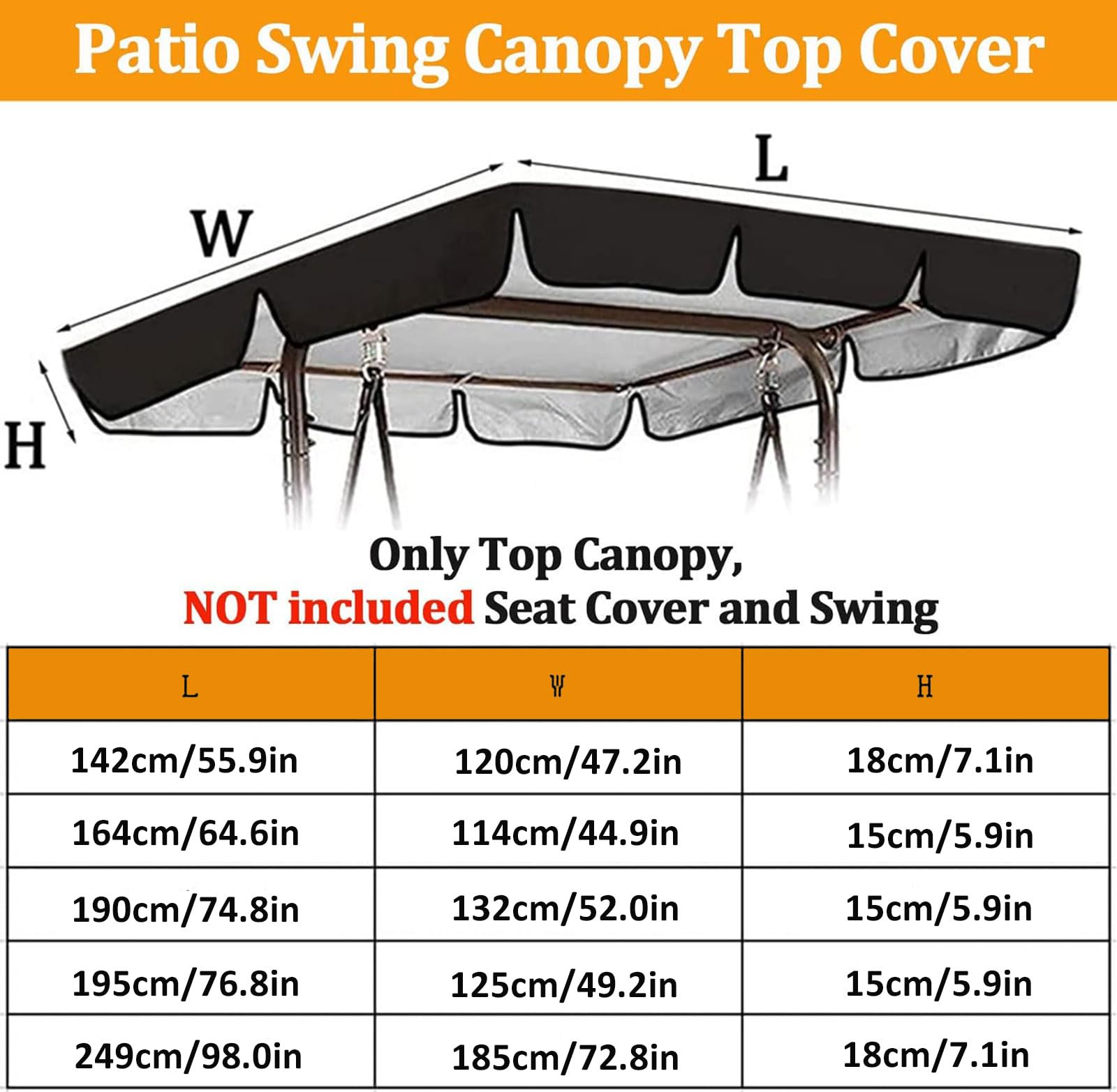 Tettuccio per Dondolo 3 Posti Impermeabile,Tetto di Ricambio per Dondolo da Giardino Copertura Dondolo Rivestimento PU Anti-UV Anti-Acqua (Size:195 * 125 * 15cm,Color:Beige)