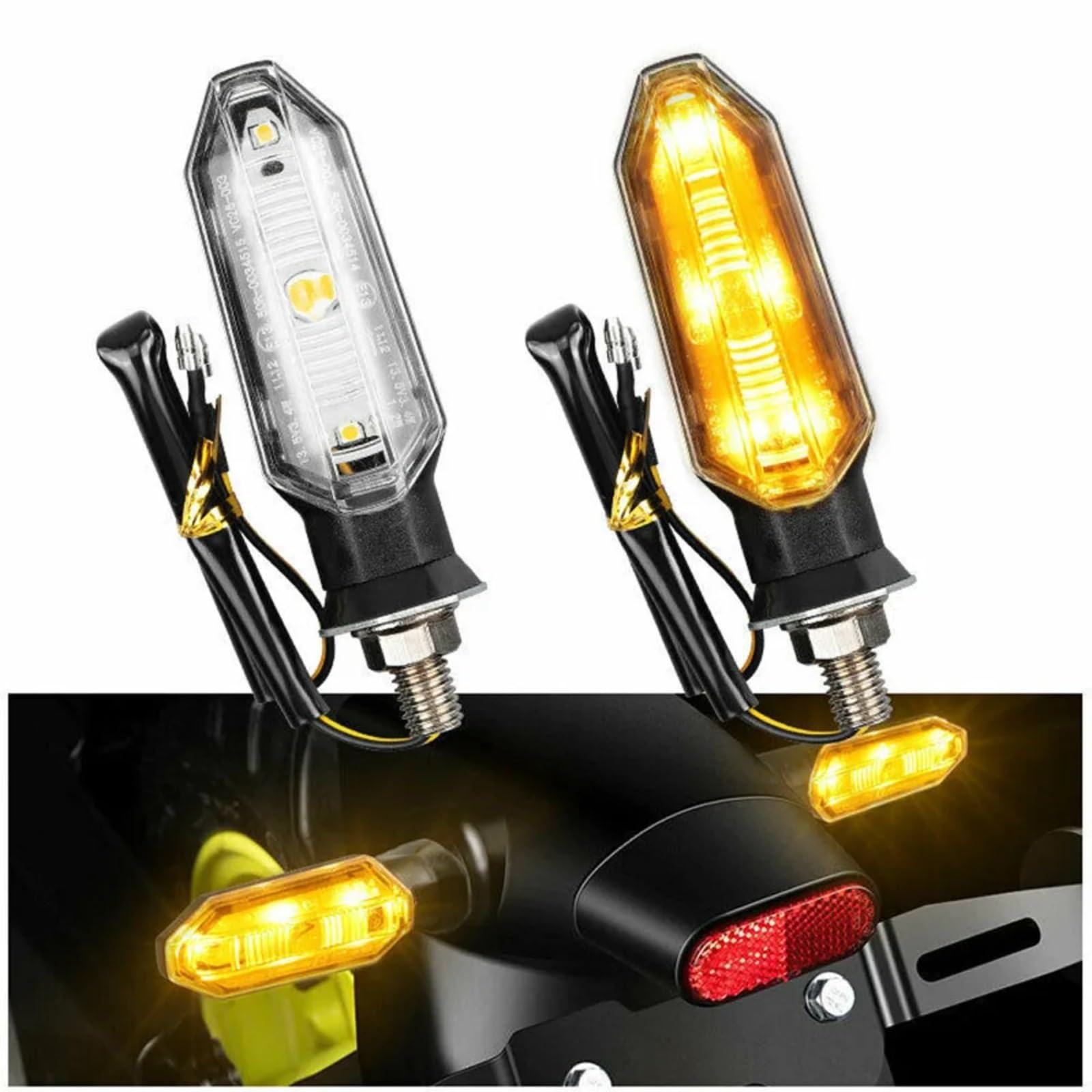 Indicatore Di Direzione Universale Per Moto 12V 10mm Luce Ambra Lampeggiante Sinistra E Destra Avvertimento Lampeggiatore Freno Luci Di Guida(8pcs)