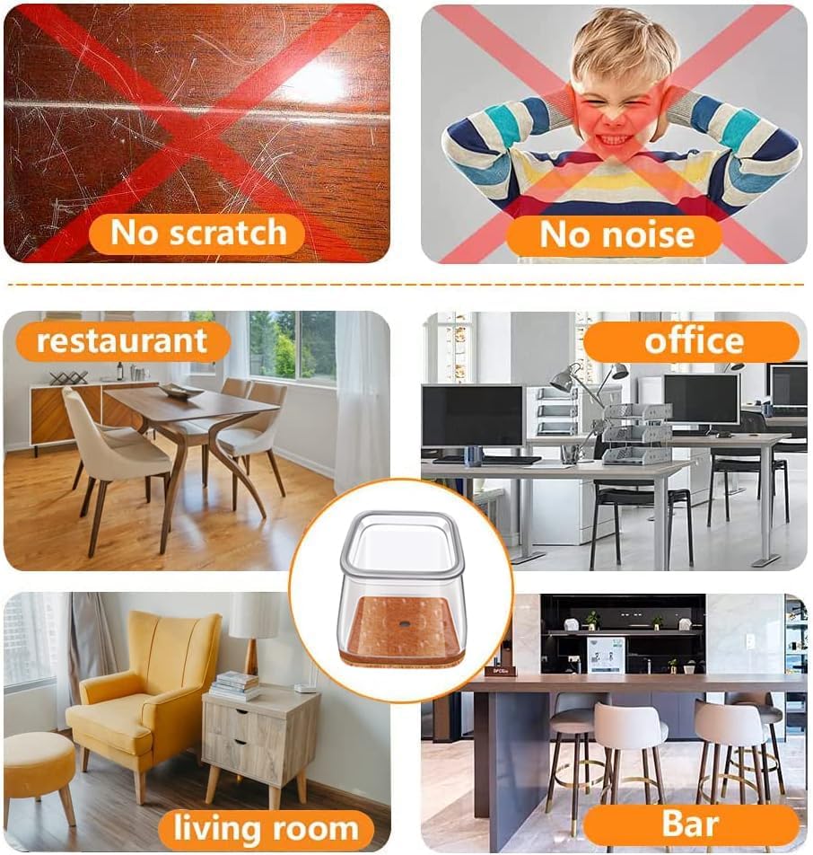 Miniatura 5 de Ansible 24 protectores cuadrados extra grandes para patas de silla, almohadillas de fieltro para muebles, fundas de silicona para sillas,