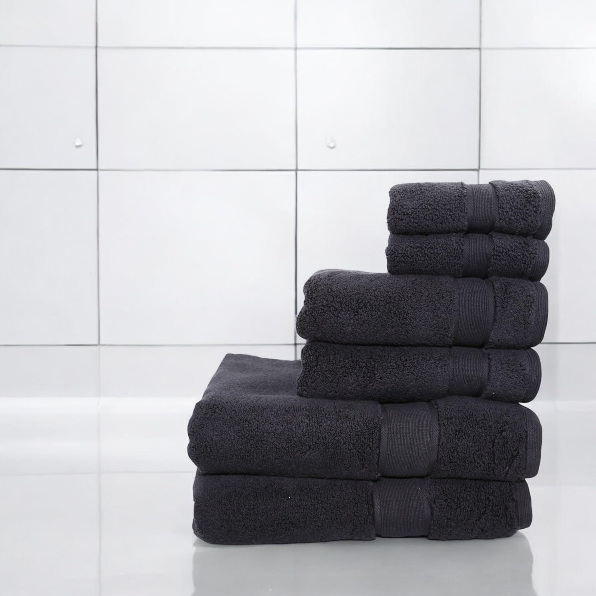Toalla de baño ultrasuave y de alta calidad, 700 g/m², juego de 6 piezas, 2 toallas de baño, 2 toallas de mano y 2 toallas de baño, 100% algodón, suaves, absorbentes, de lujo (negro)