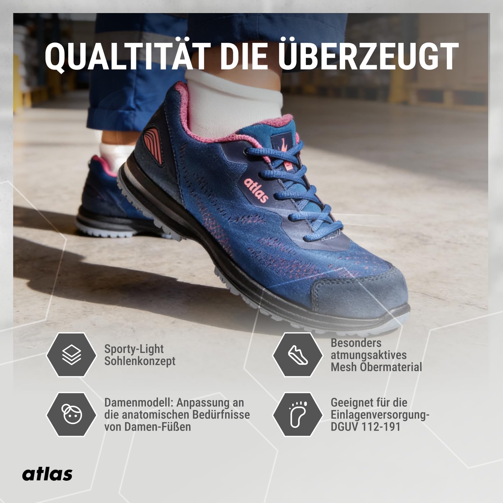 Atlas GX 100 ESD S1 Sicherheitsschuhe, Arbeitsschuhe Damen mit Stahlkappe, rutschfest, atmungsaktiv, dämpfend