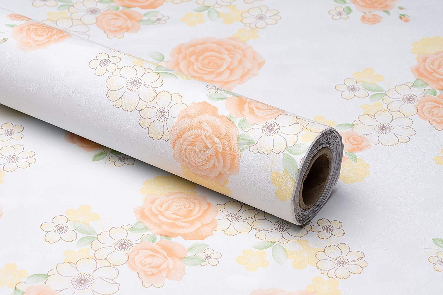 JB Collection White and Orange Flower SELF Adhesive Wallpaper for Living Room Bedroom Office Hall Corridor Peel and Stick Vinyl Wallpaper 200 * 60Cm-12Sqft