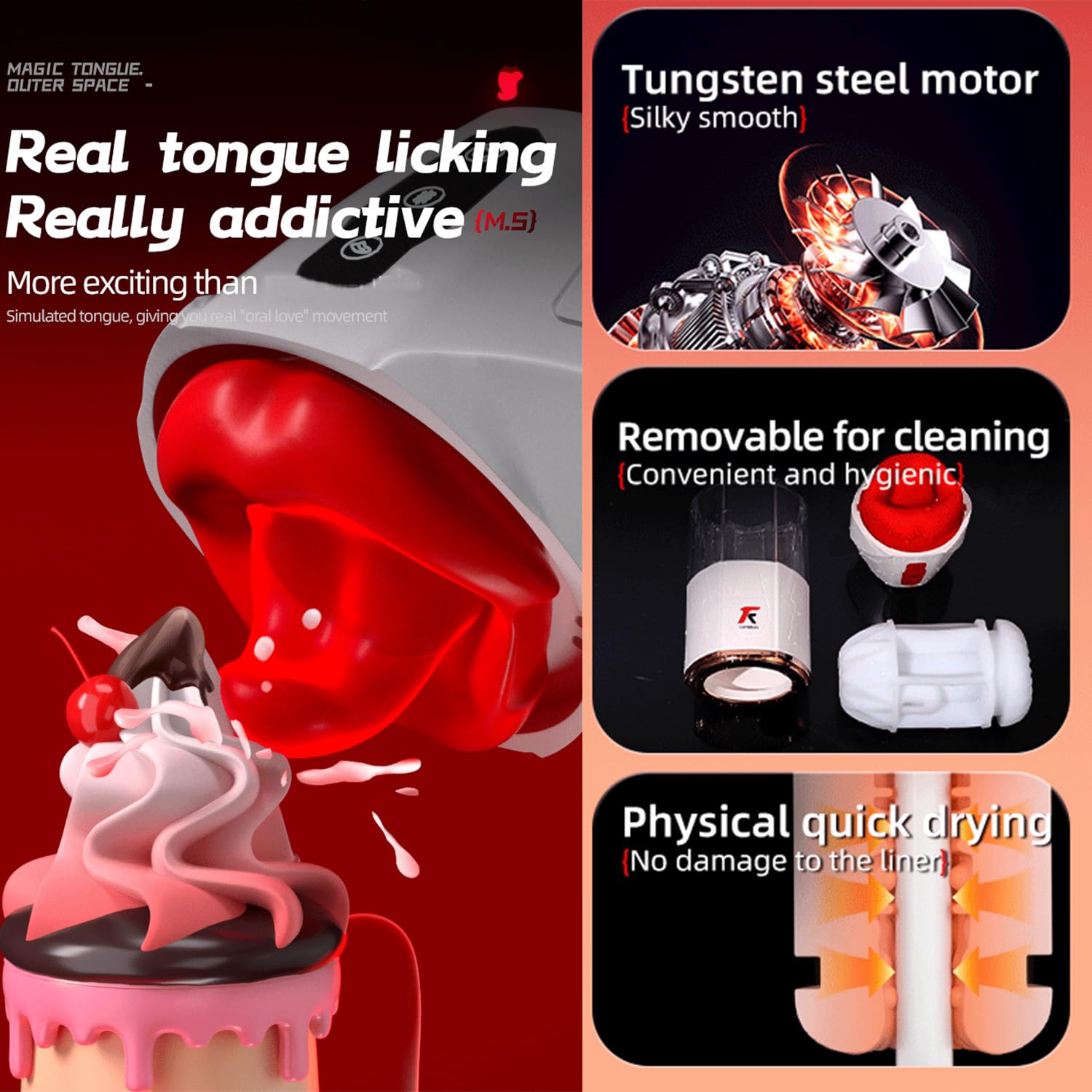 Masturbatore maschile a mani libere con aspirazione realistica e movimento della lingua a 360°, 10 modalità di vibrazione, sincronizzazione vocale, design impermeabile (Piccolo)
