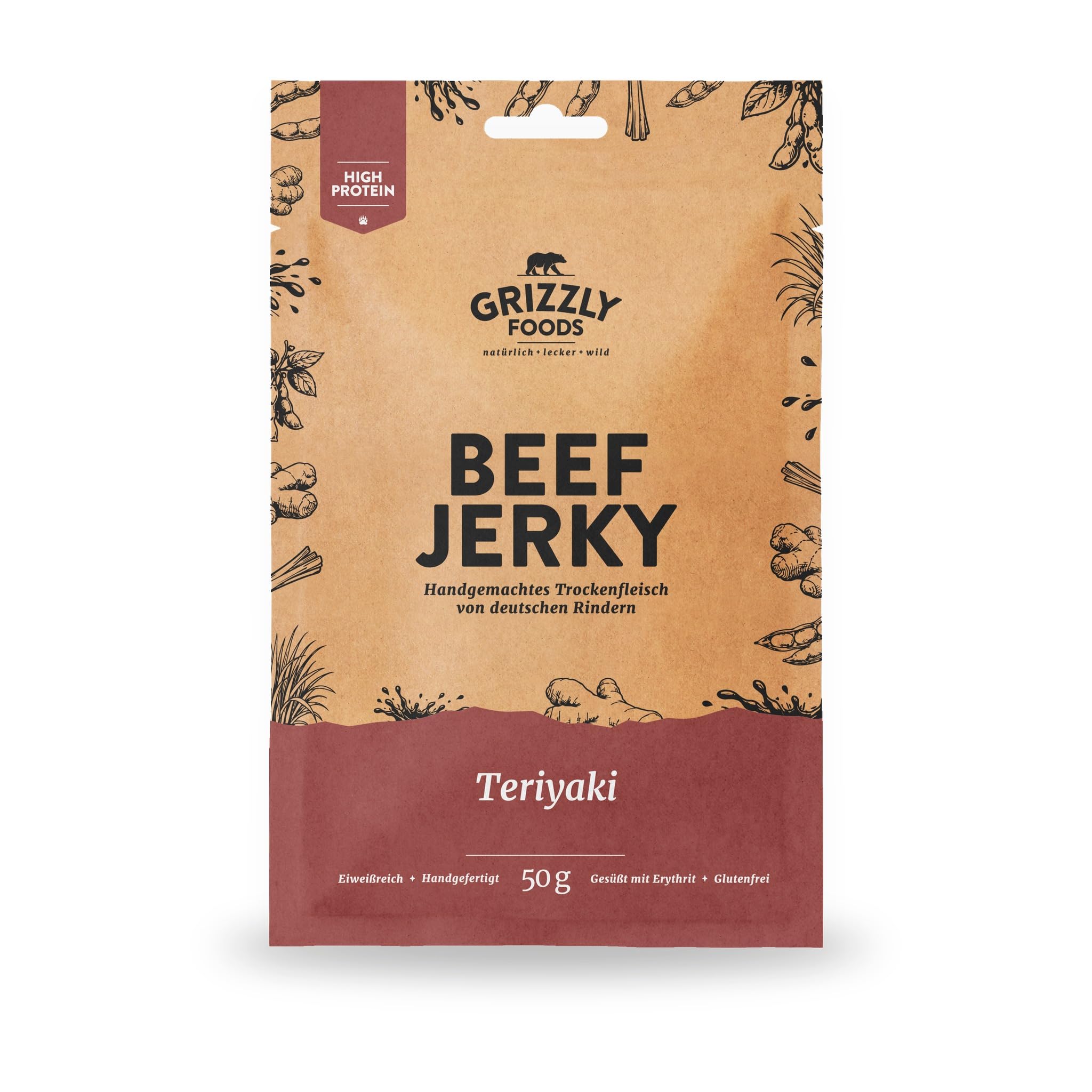 Grizzly Foods • Beef Jerky Probierpaket mit 5 Sorten (5 x 50g) • Trockenfleisch Eiweiß Snacks • Rindfleisch aus Deutschland • High Protein Snack für Gym, Fitness, Outdoor, Office
