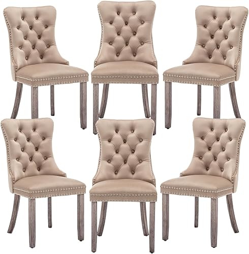 Miniatura 25 de Juego de 6 sillas de comedor de terciopelo Hixkol, sillas de comedor tapizadas con ribete de anillo y respaldo abotonado, asientos modernos para