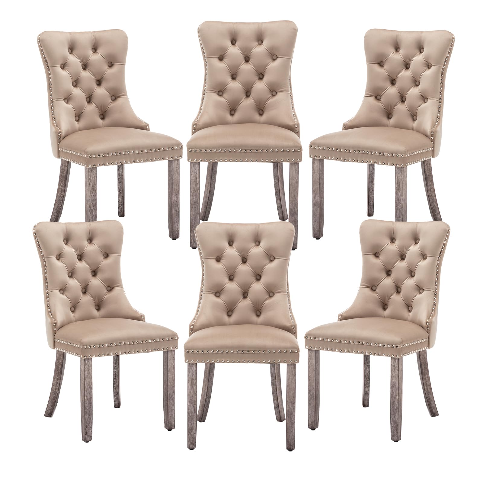 Hixkol Velvet Dining Chairs Set of 6,Upholstered Dining Chairs with Ring Pull Trim and Button Back,Modern Seating for Kitchen, Bedroom,Living Room,