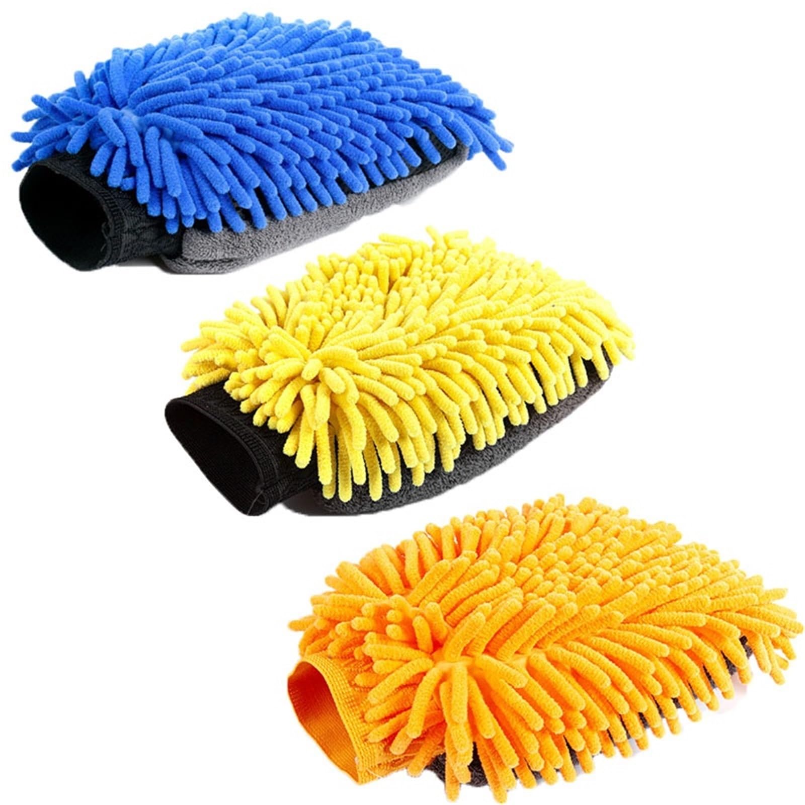 WWYYZAYC 2pcs Car Wash Mitt Microfiber Chenille Waterproof Wash Glove Washing Brushes(3pcs 3color)