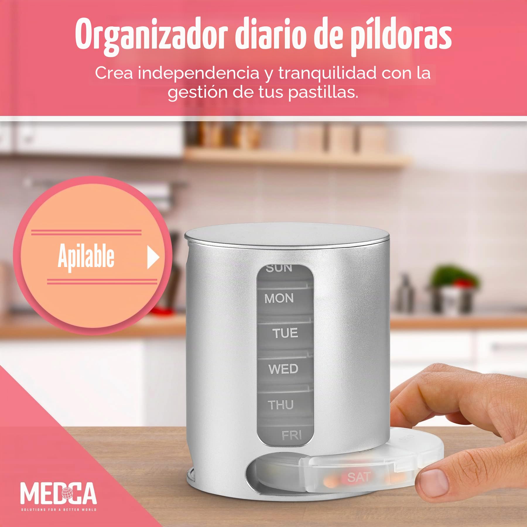 Organizador de píldoras diario apilable, recordatorio semanal de medicamentos con 7 cajas de apilamiento individuales