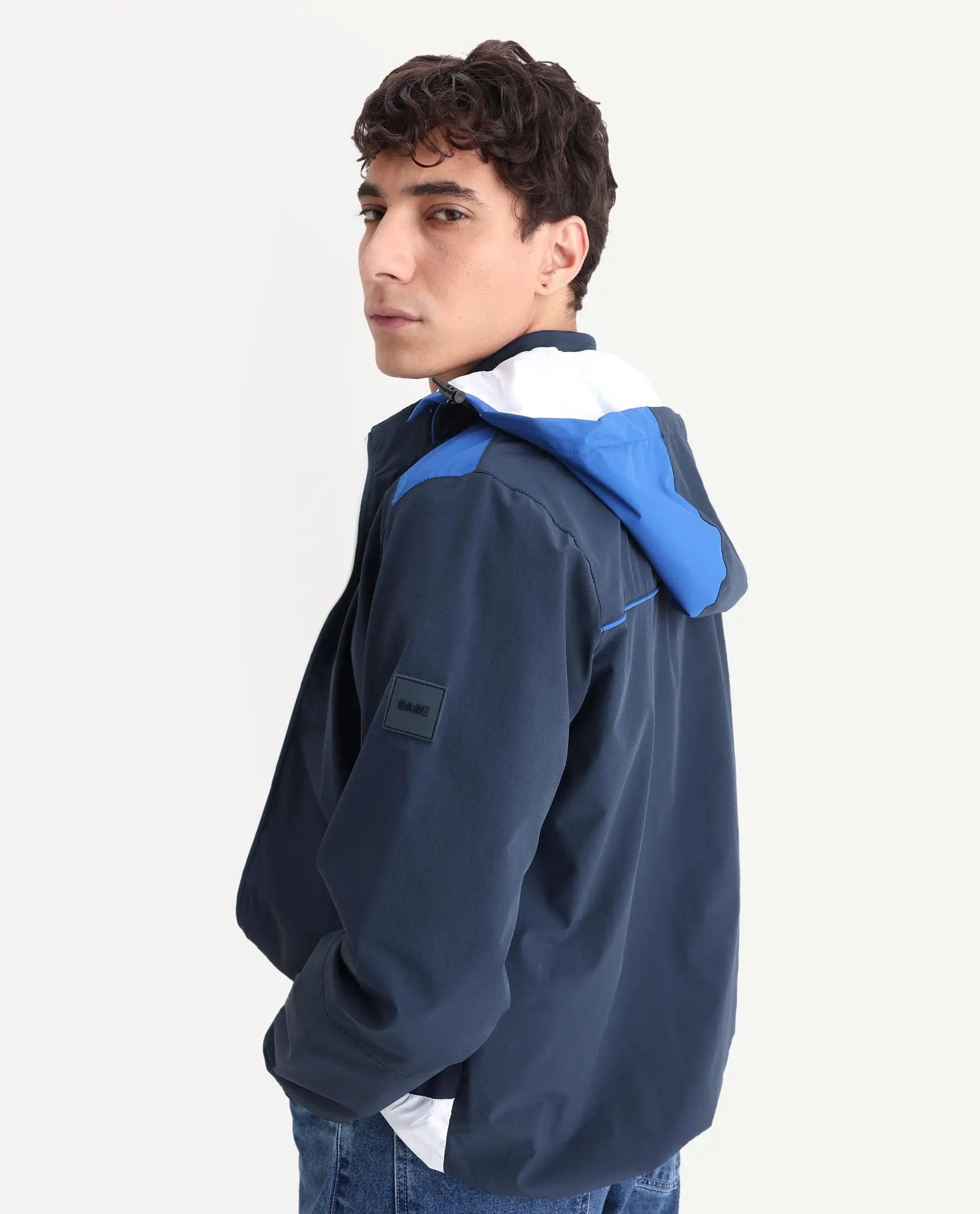 RARE RABBIT Men's Wando Dark Blue Polyester Blend Ombre Regular Fit Full Sleeve Hooded Jacket 3