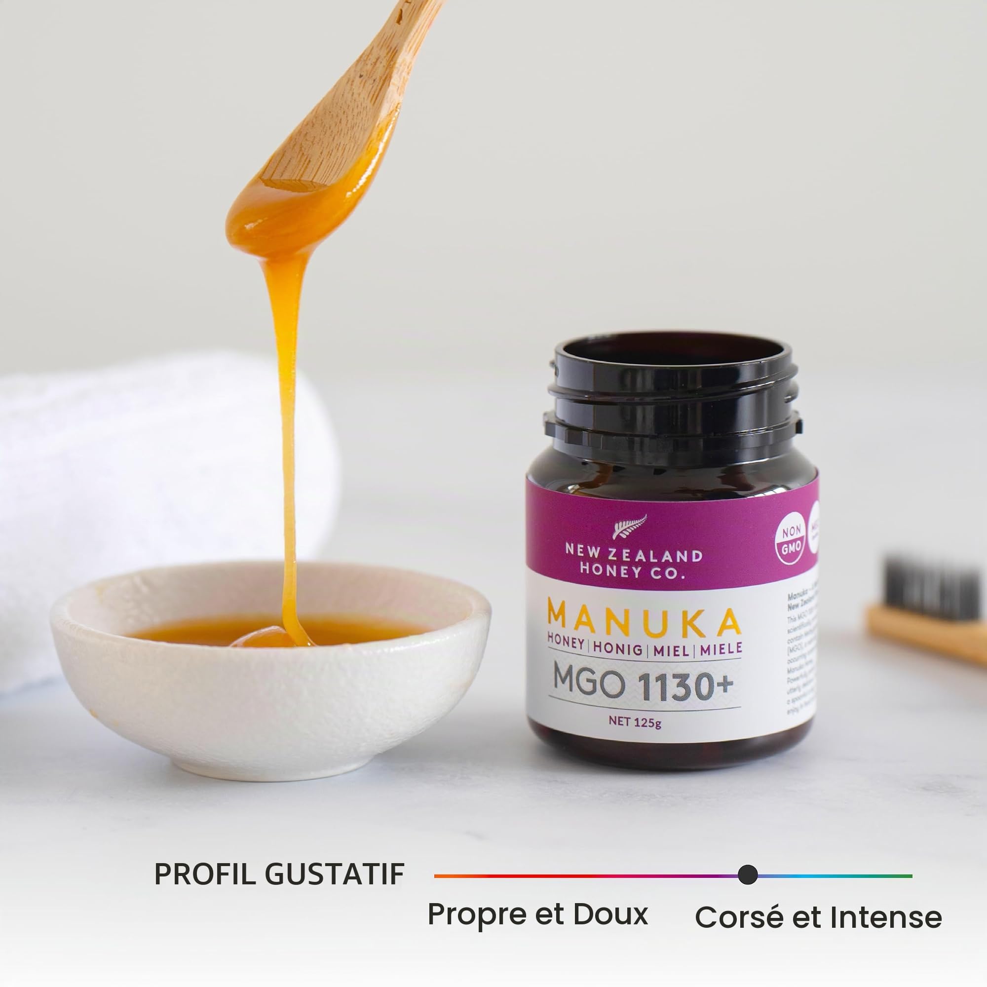 Miel de Manuka MGO 1130+ de New Zealand Honey Co. | Actif et brut | Fabriqué en Nouvelle-Zélande | 125g